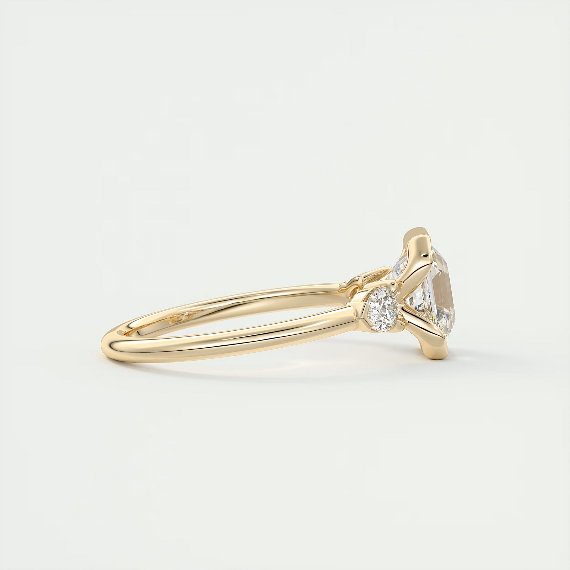Harmonious 2 Carat Pear & Asscher Clutch Three-Stone Engagement Ring