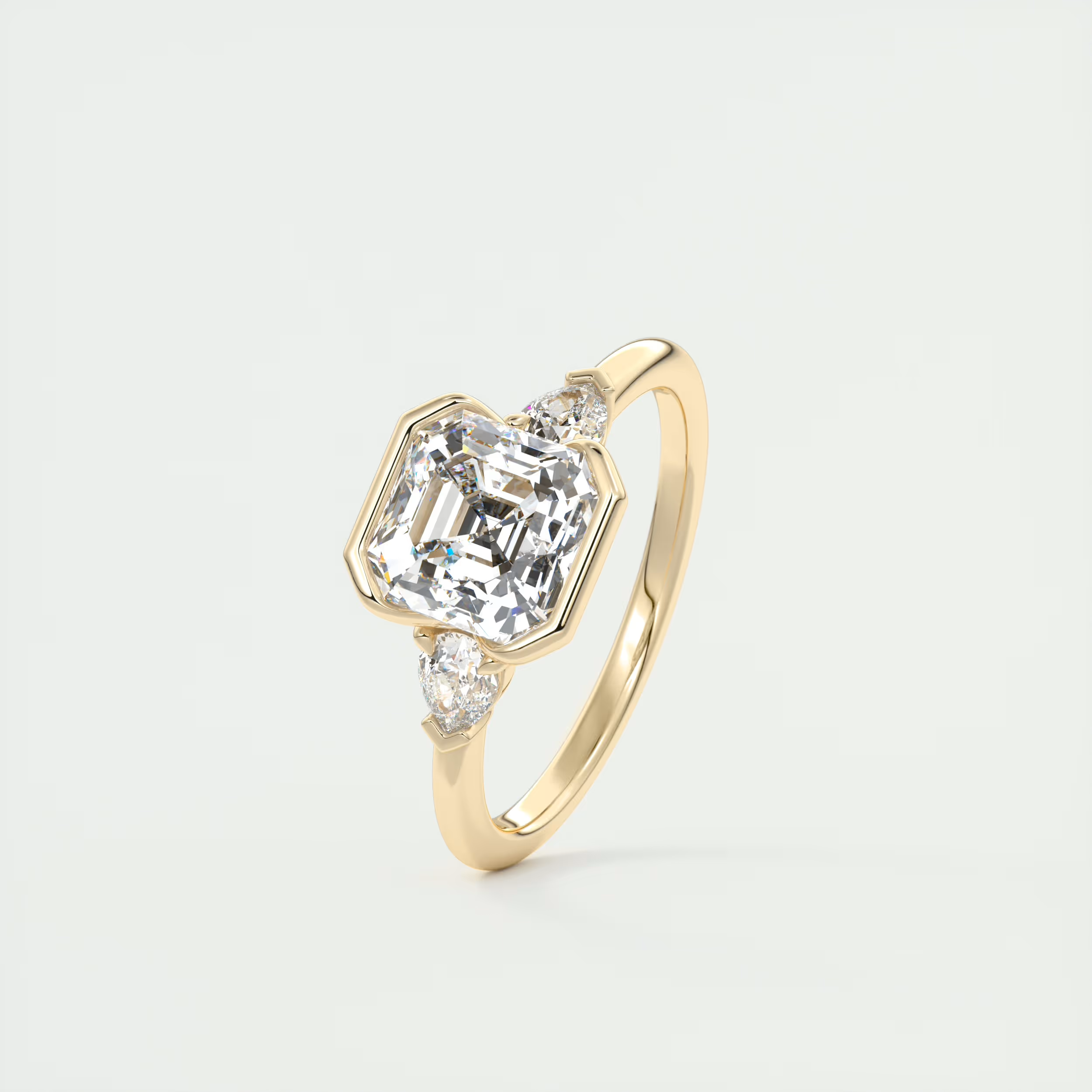 Harmonious 2 Carat Pear & Asscher Clutch Three-Stone Engagement Ring