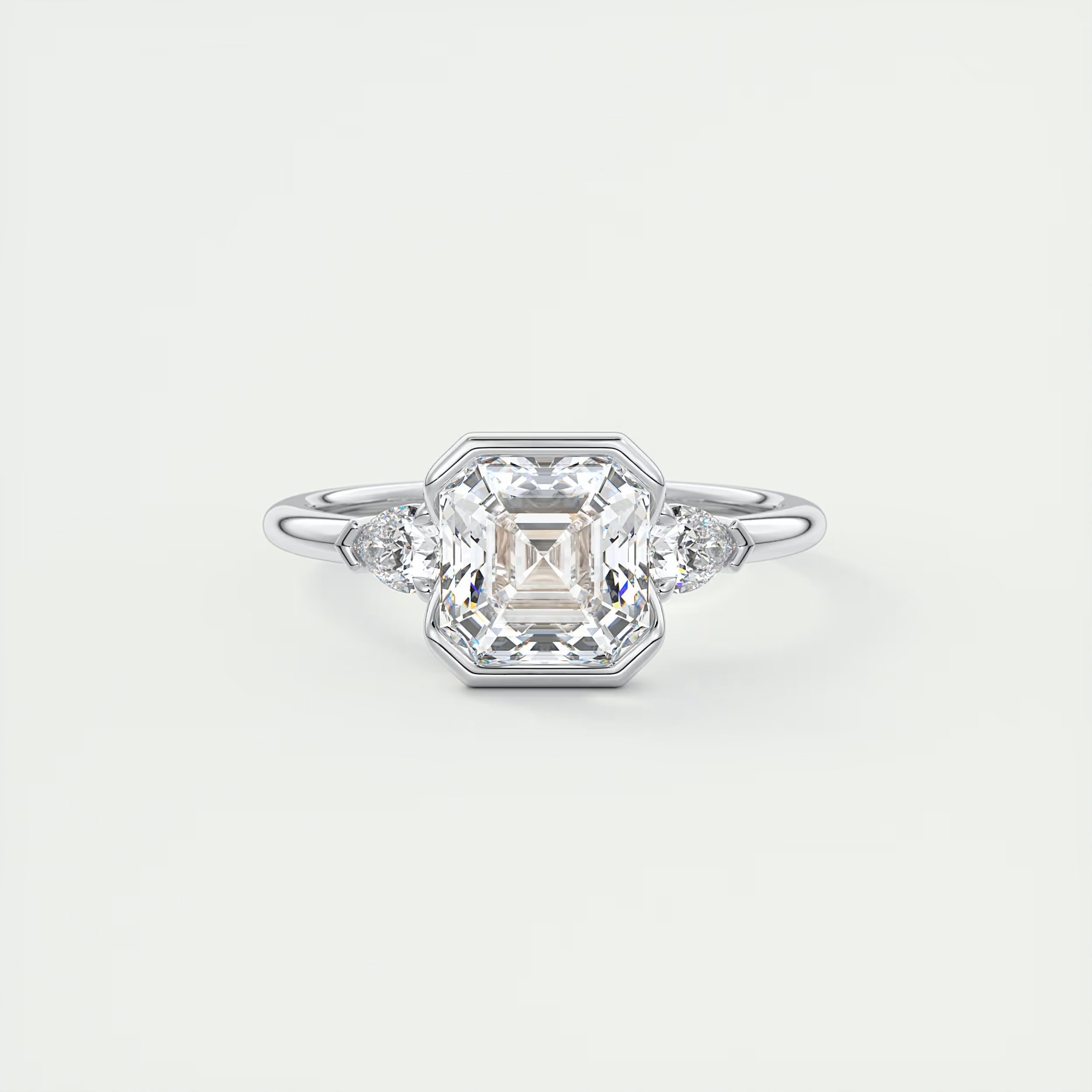 Harmonious 2 Carat Pear & Asscher Clutch Three-Stone Engagement Ring