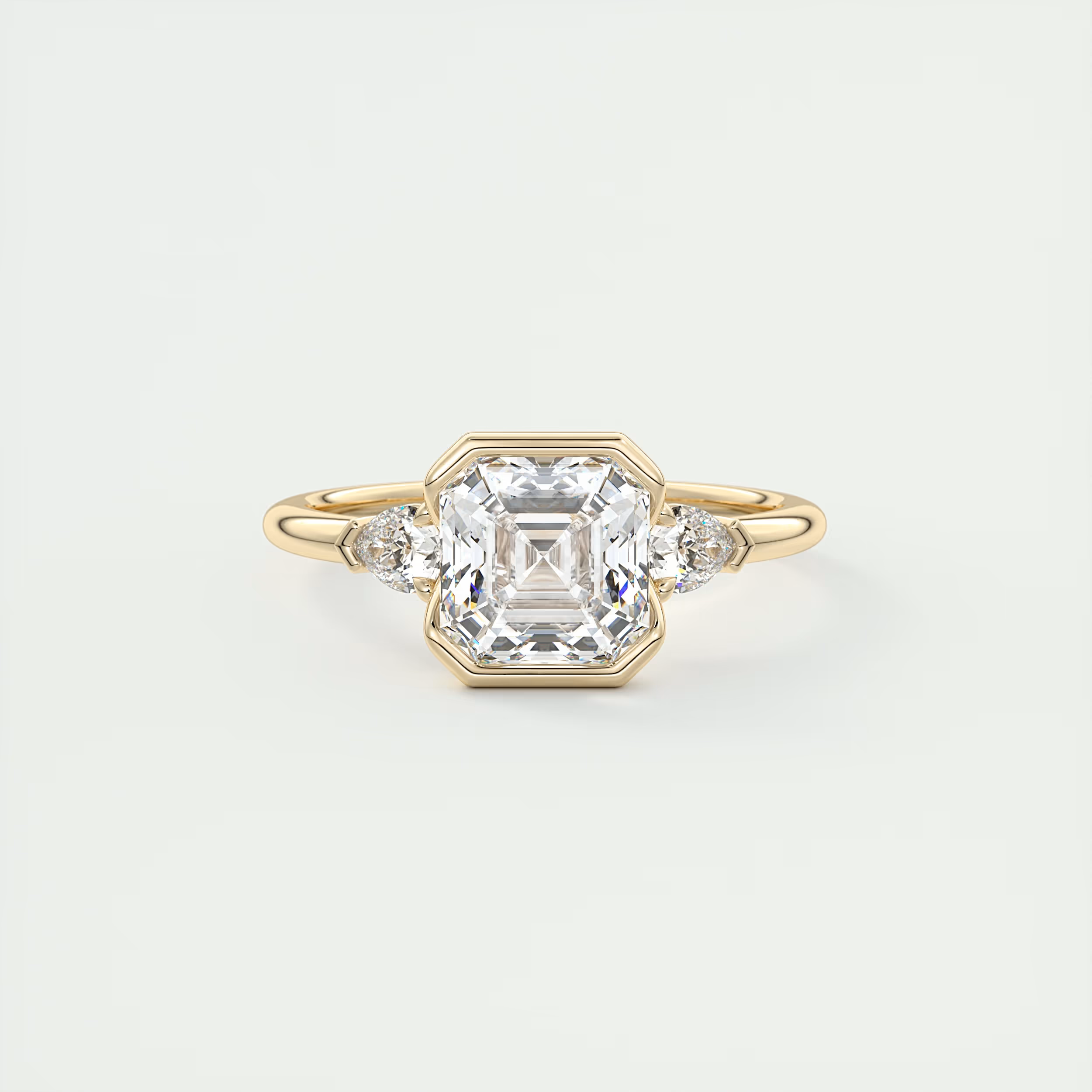 Harmonious 2 Carat Pear & Asscher Clutch Three-Stone Engagement Ring