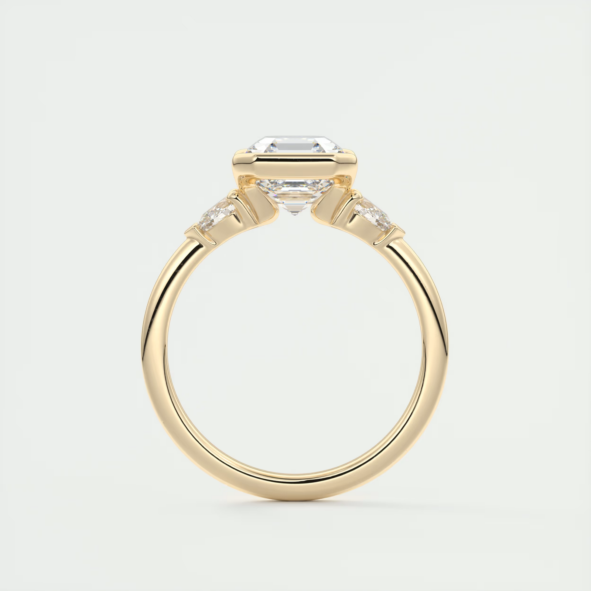 Harmonious 2 Carat Pear & Asscher Clutch Three-Stone Engagement Ring