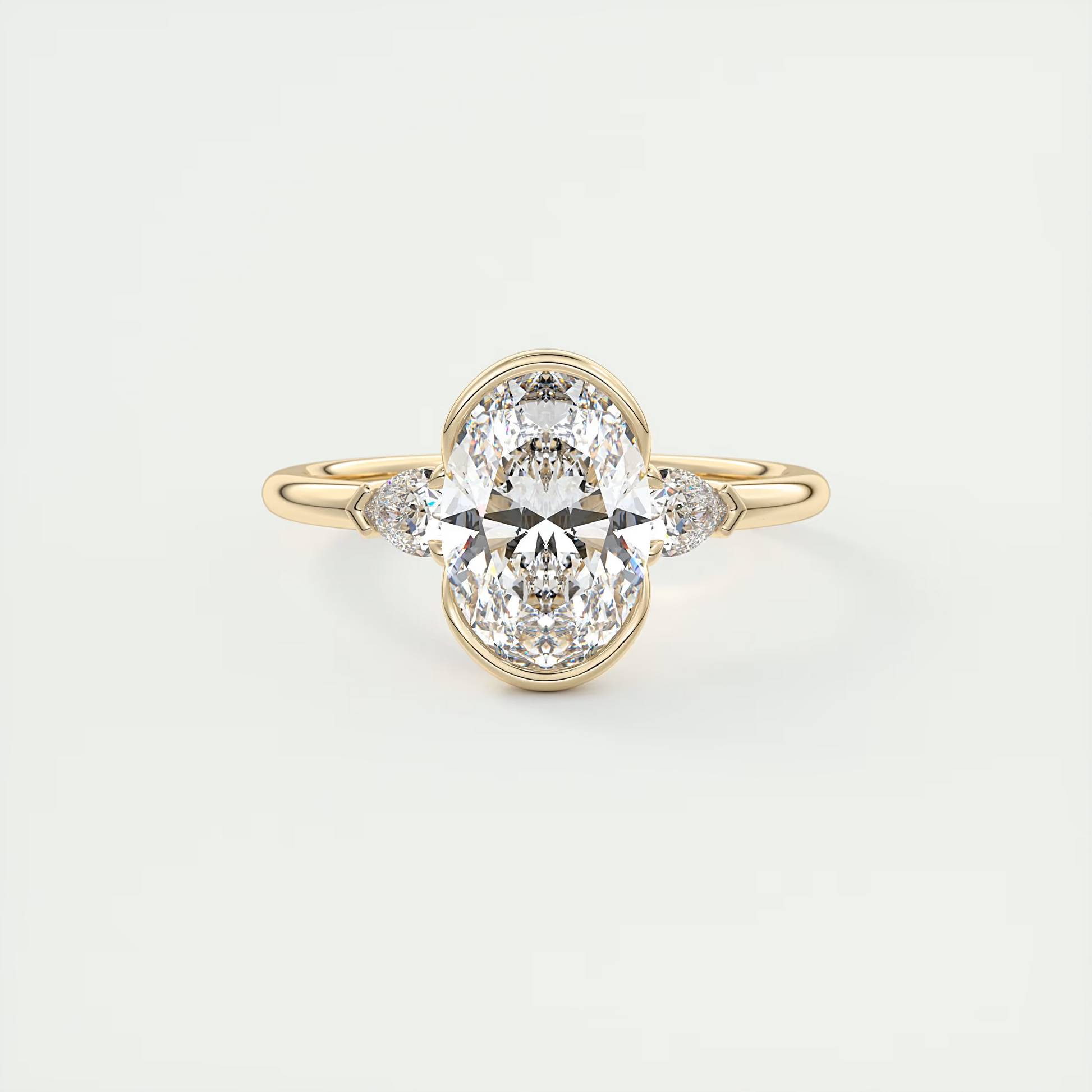 2 Carat Pear & Oval Clutch Three-Stone Engagement Ring