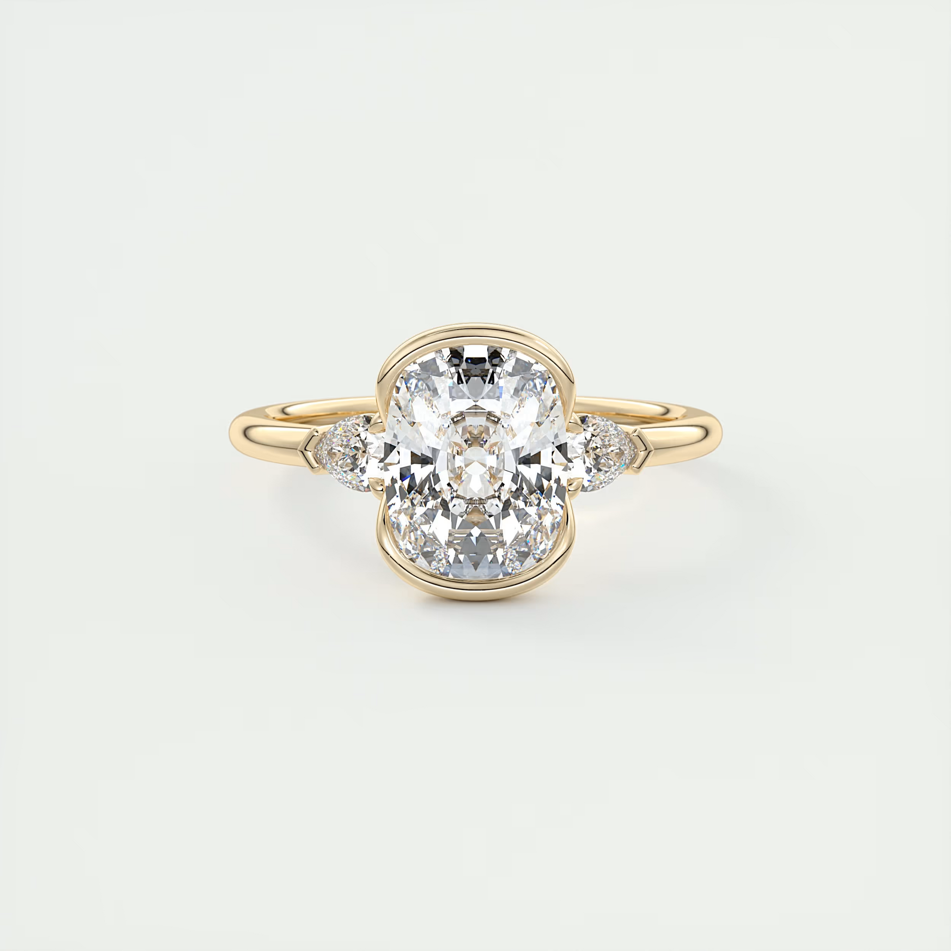 Held 2 Carat Elongated Cushion Clutch Three-Stone Engagement Ring
