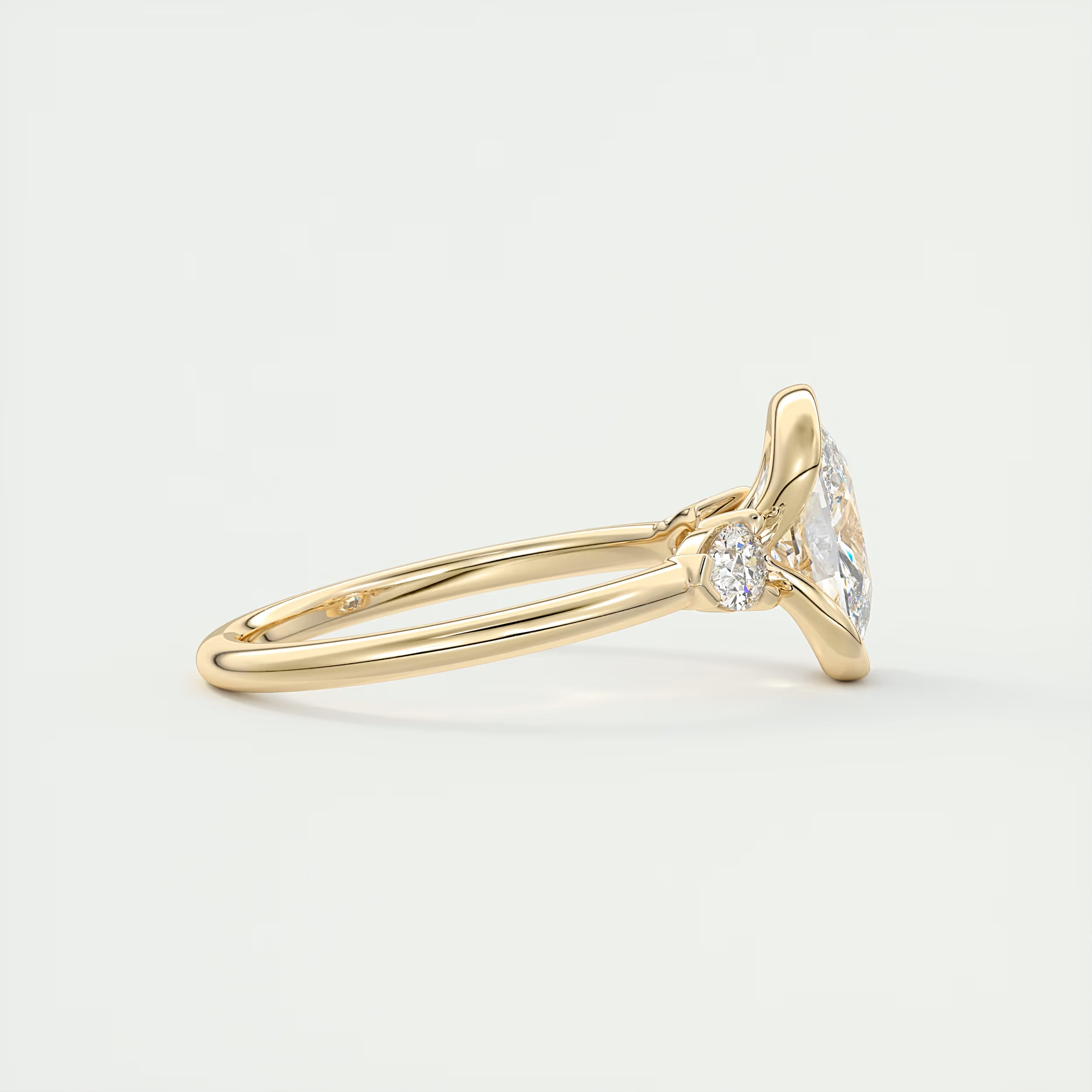 Held 2 Carat Elongated Cushion Clutch Three-Stone Engagement Ring