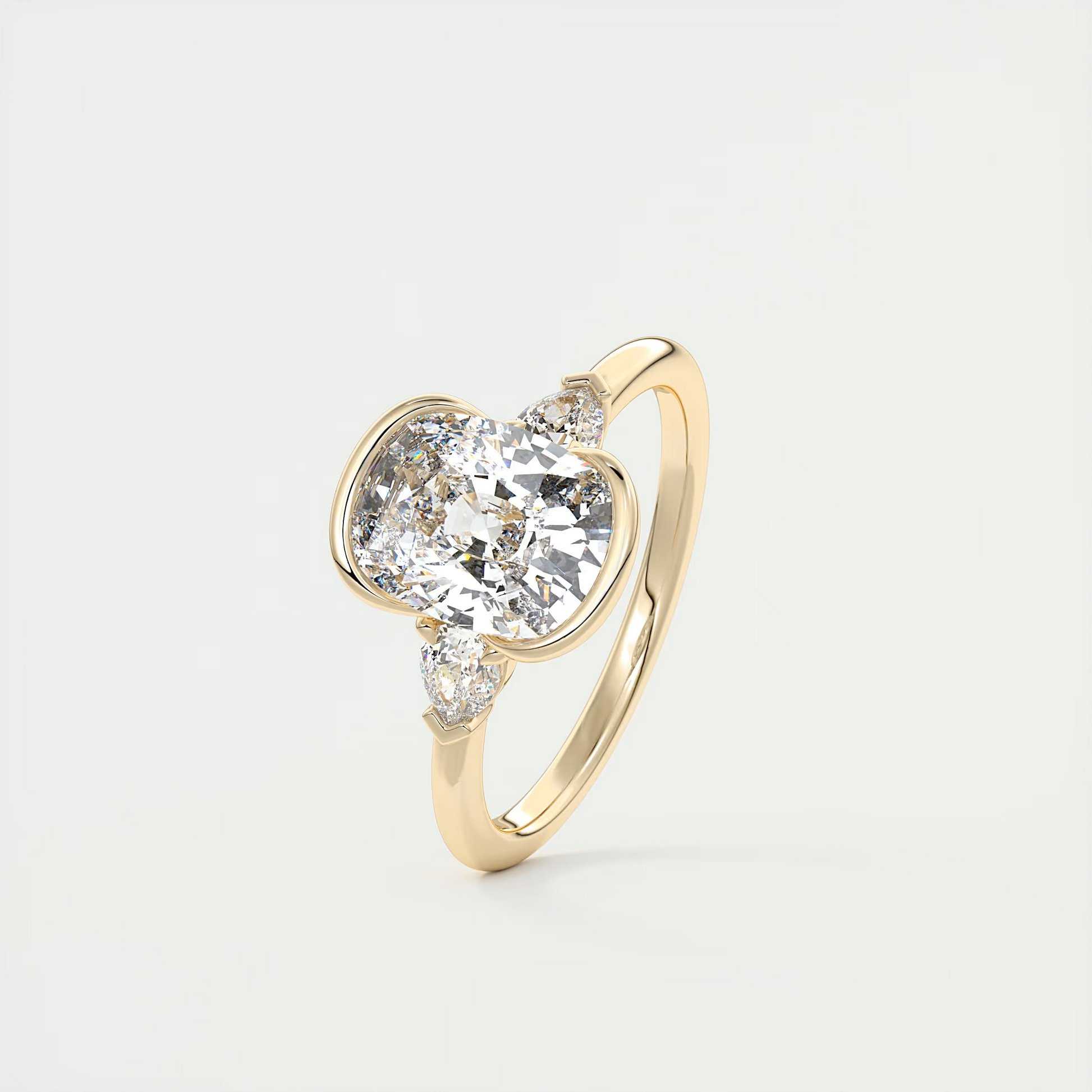 Held 2 Carat Elongated Cushion Clutch Three-Stone Engagement Ring