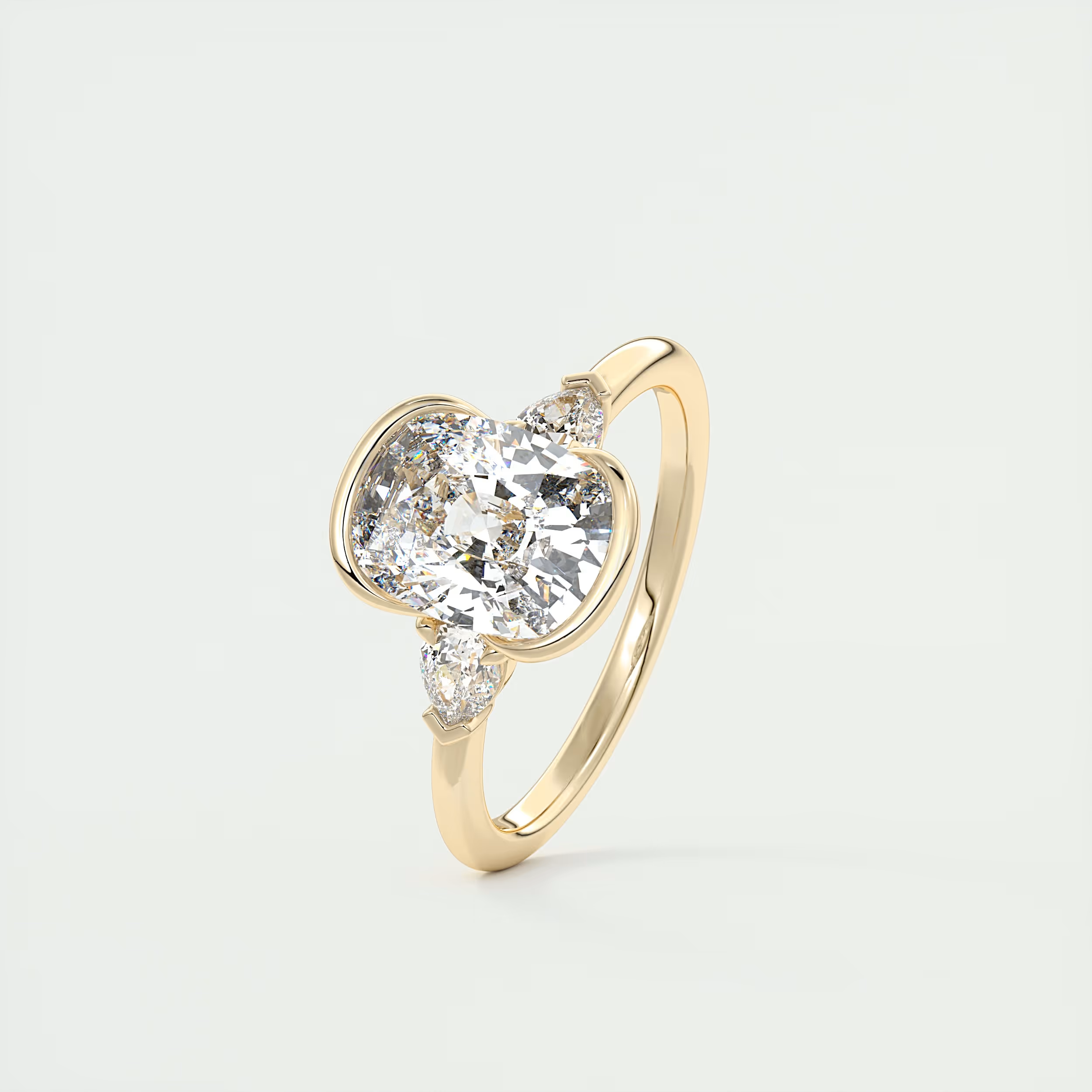 Held 2 Carat Elongated Cushion Clutch Three-Stone Engagement Ring
