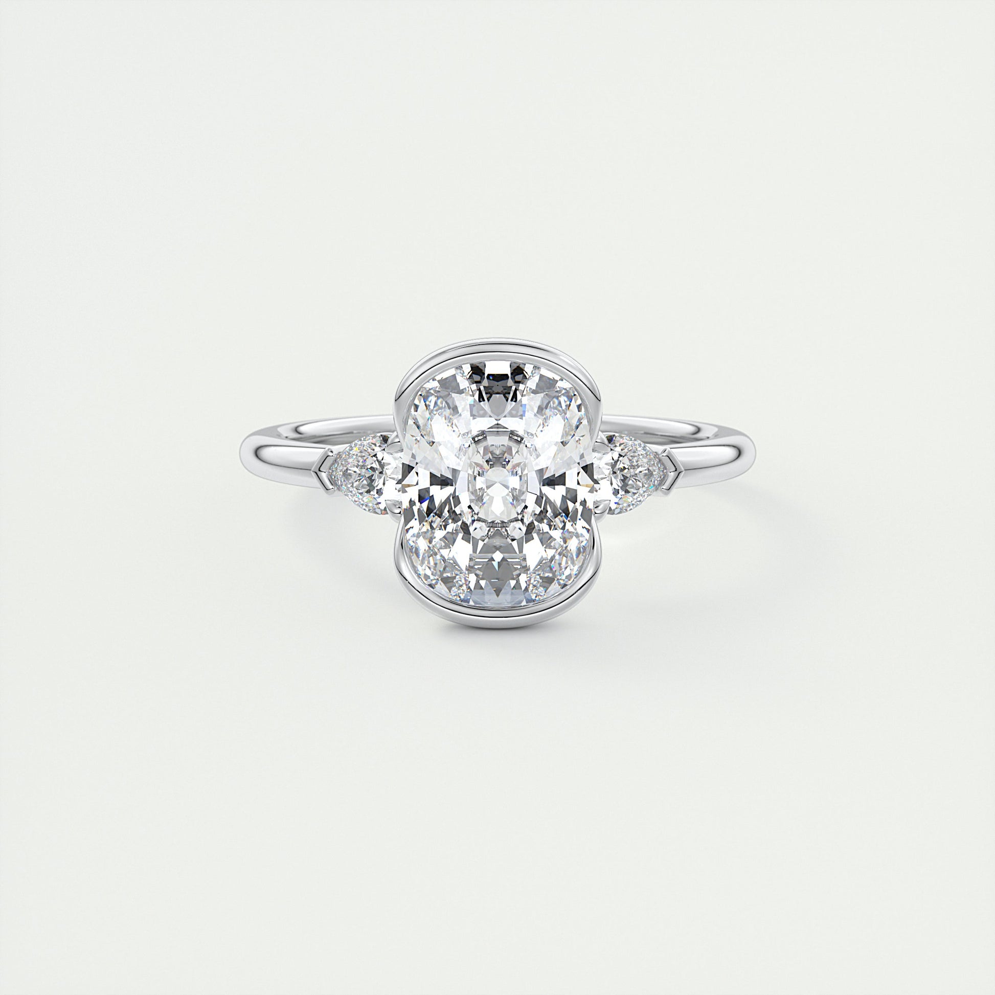Held 2 Carat Elongated Cushion Clutch Three-Stone Engagement Ring