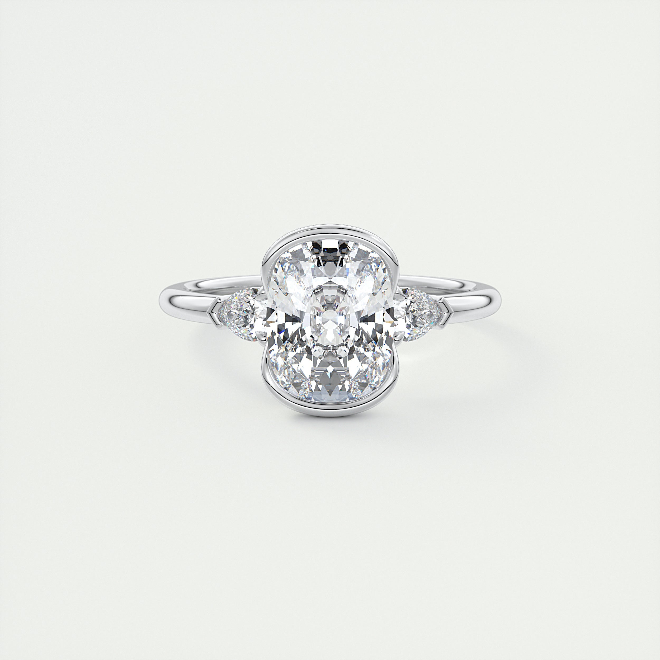 Held 2 Carat Elongated Cushion Clutch Three-Stone Engagement Ring