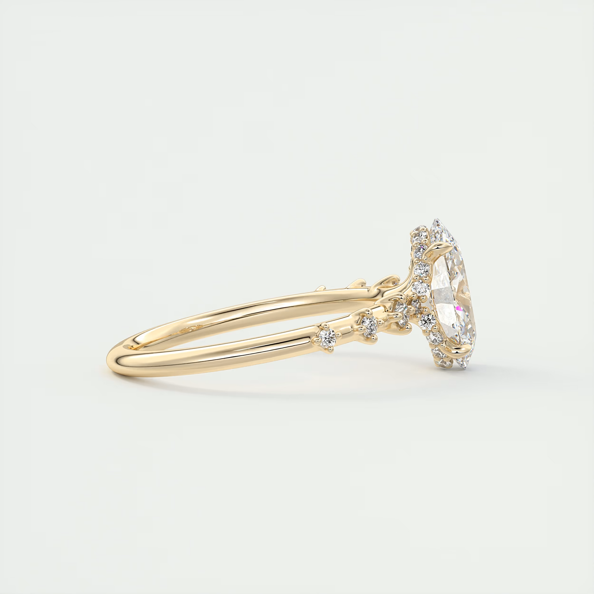 Shank 2 Carat Dainty Oval Solitaire with Hidden Halo