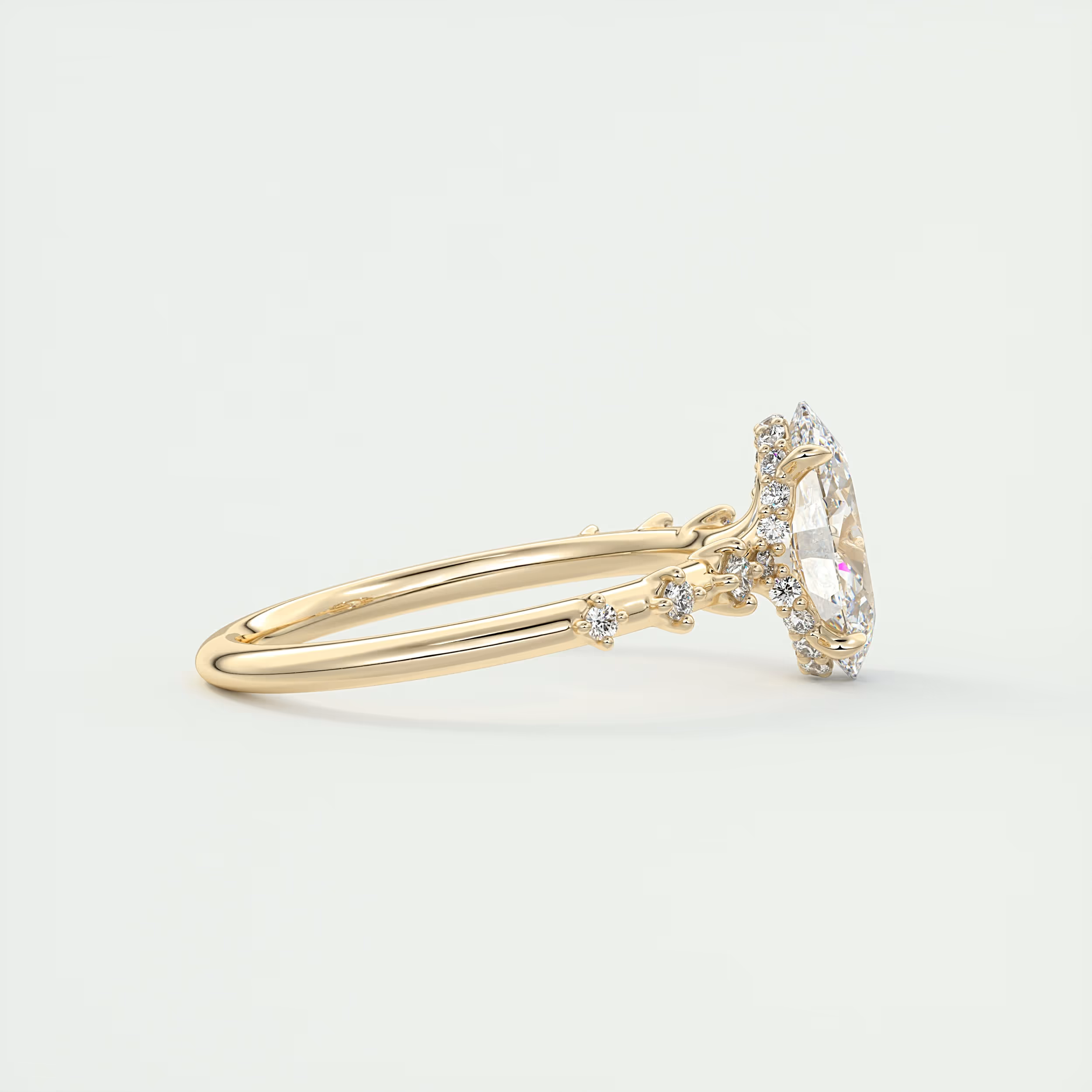 Shank 2 Carat Dainty Oval Solitaire with Hidden Halo