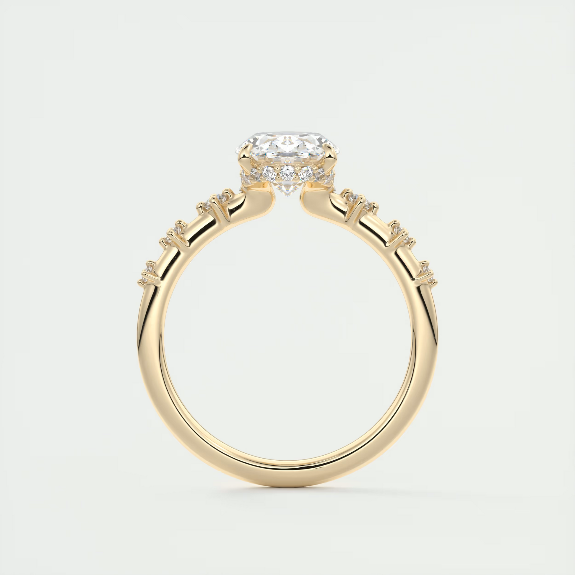 Shank 2 Carat Dainty Oval Solitaire with Hidden Halo