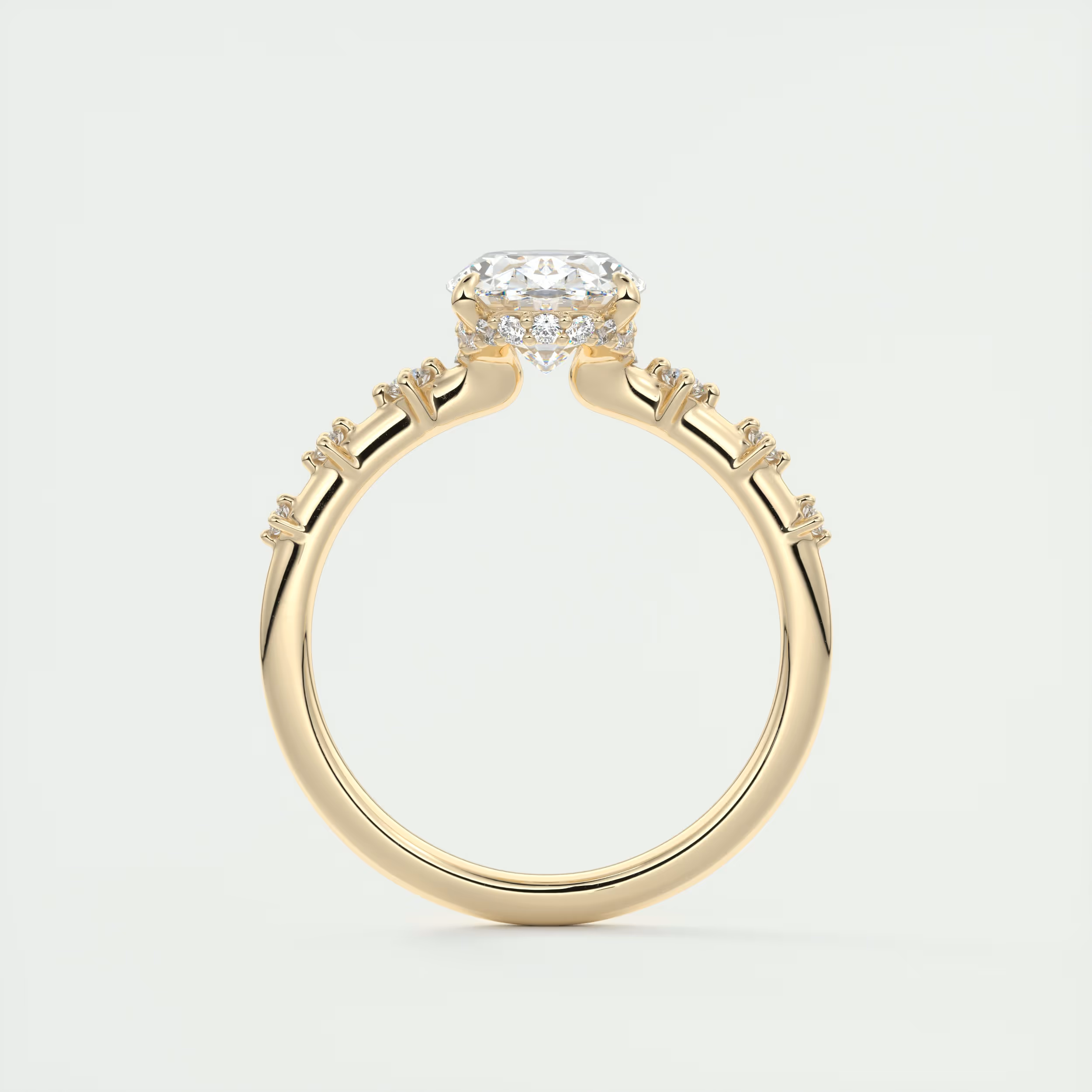 Shank 2 Carat Dainty Oval Solitaire with Hidden Halo