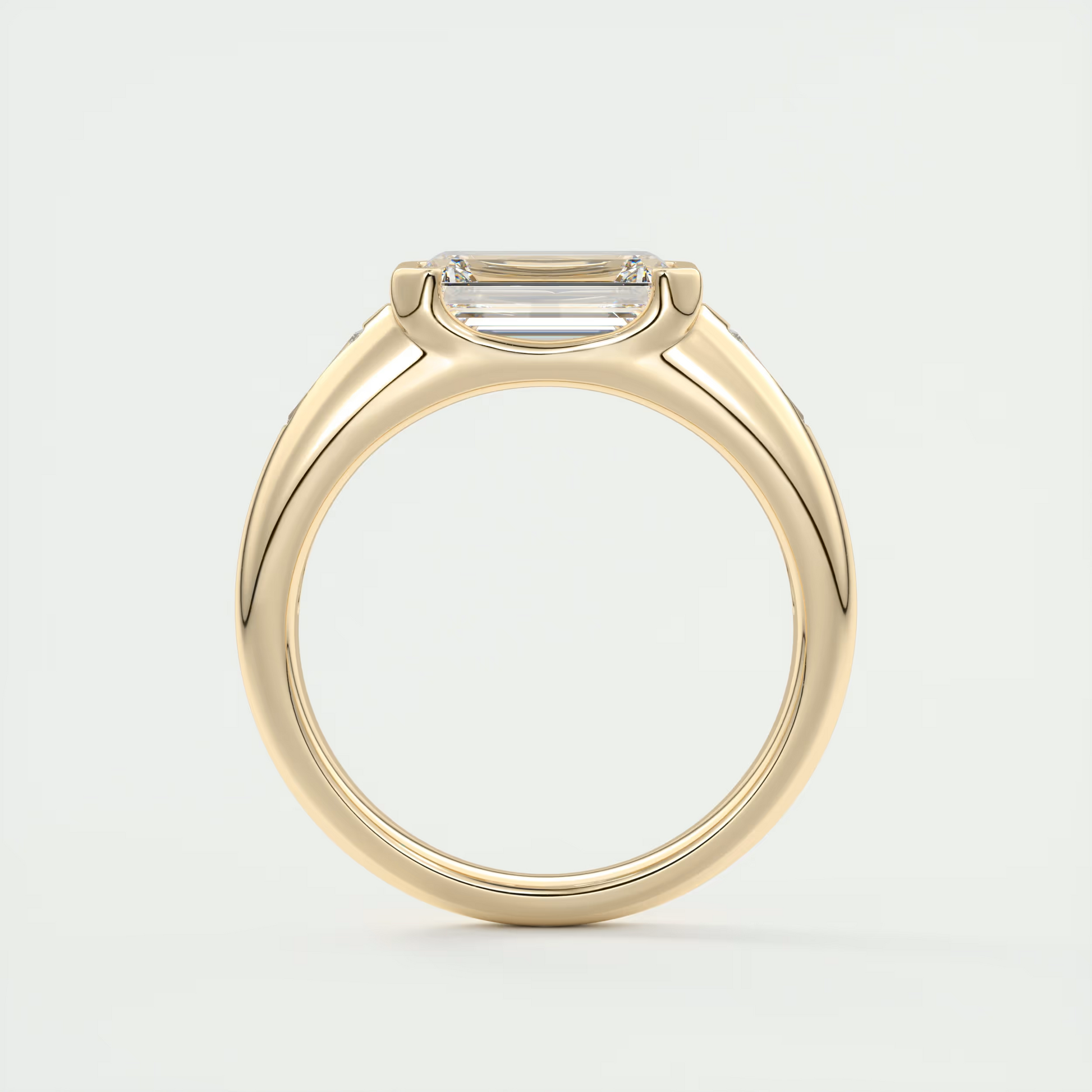 Chunky 2 Carat Emerald & Tapered Baguettes Chunky Half Bezel Three-Stone Ring