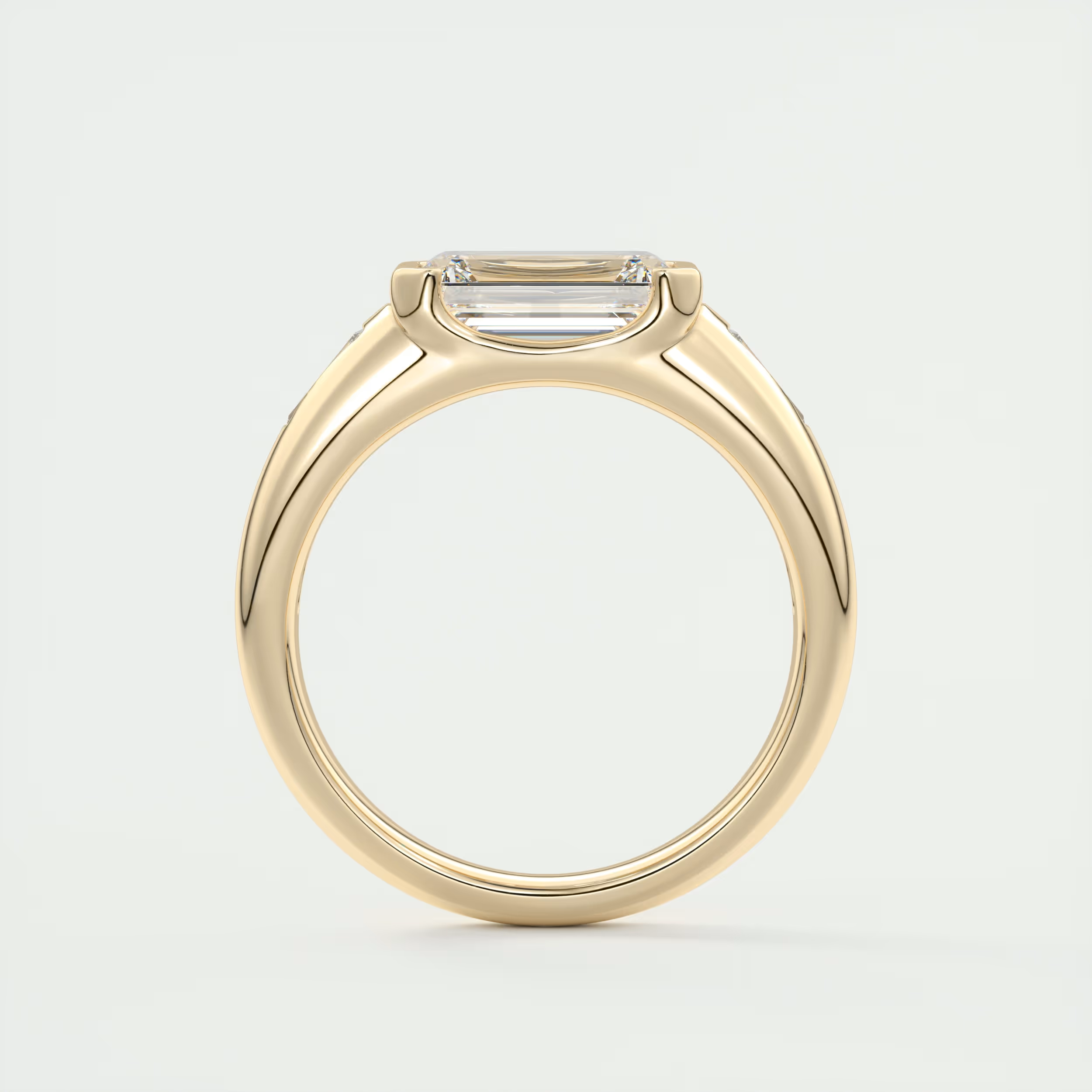 Chunky 2 Carat Emerald & Tapered Baguettes Chunky Half Bezel Three-Stone Ring