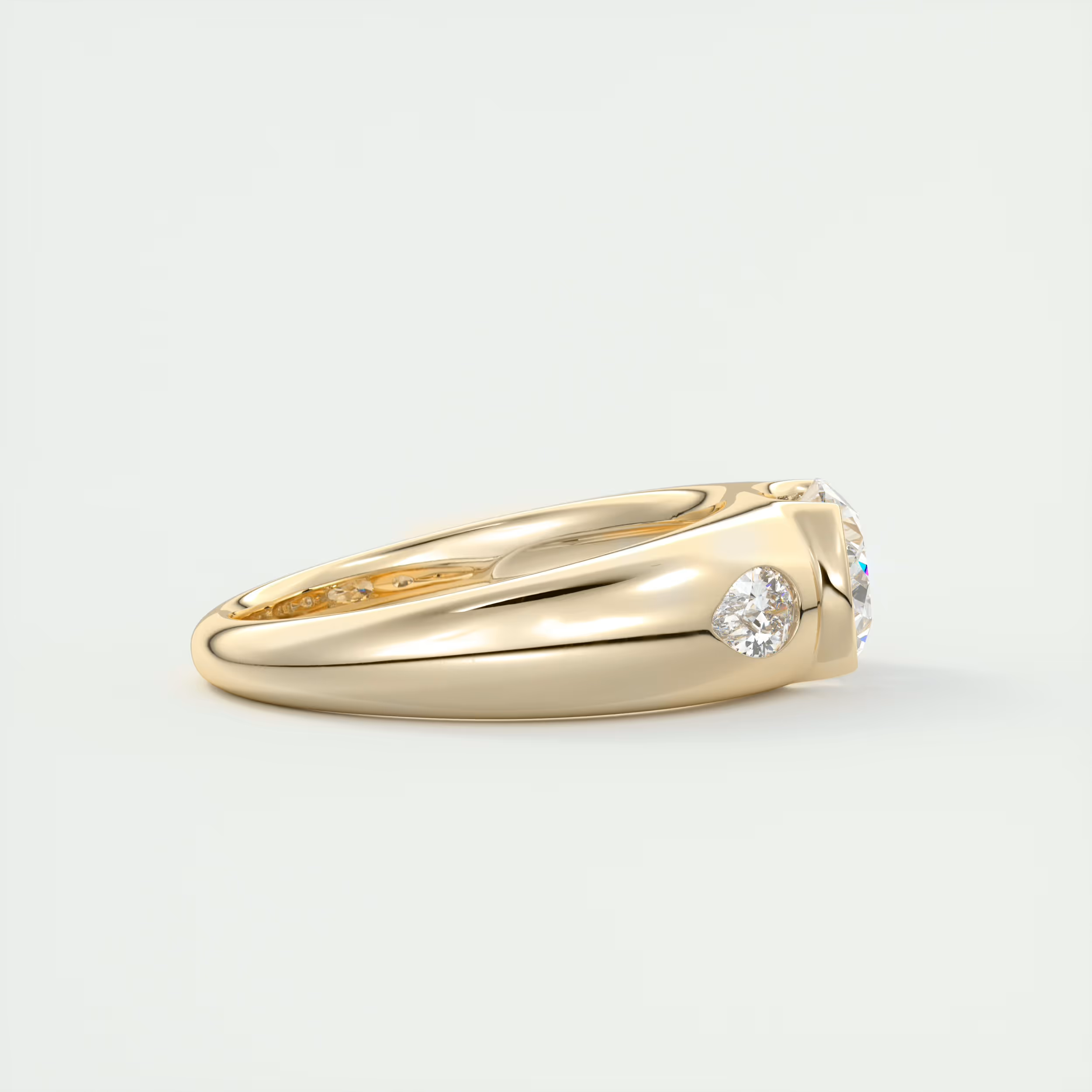 Chunky 1.5 Carat Oval & Pears Chunky Half Bezel Three-Stone Ring