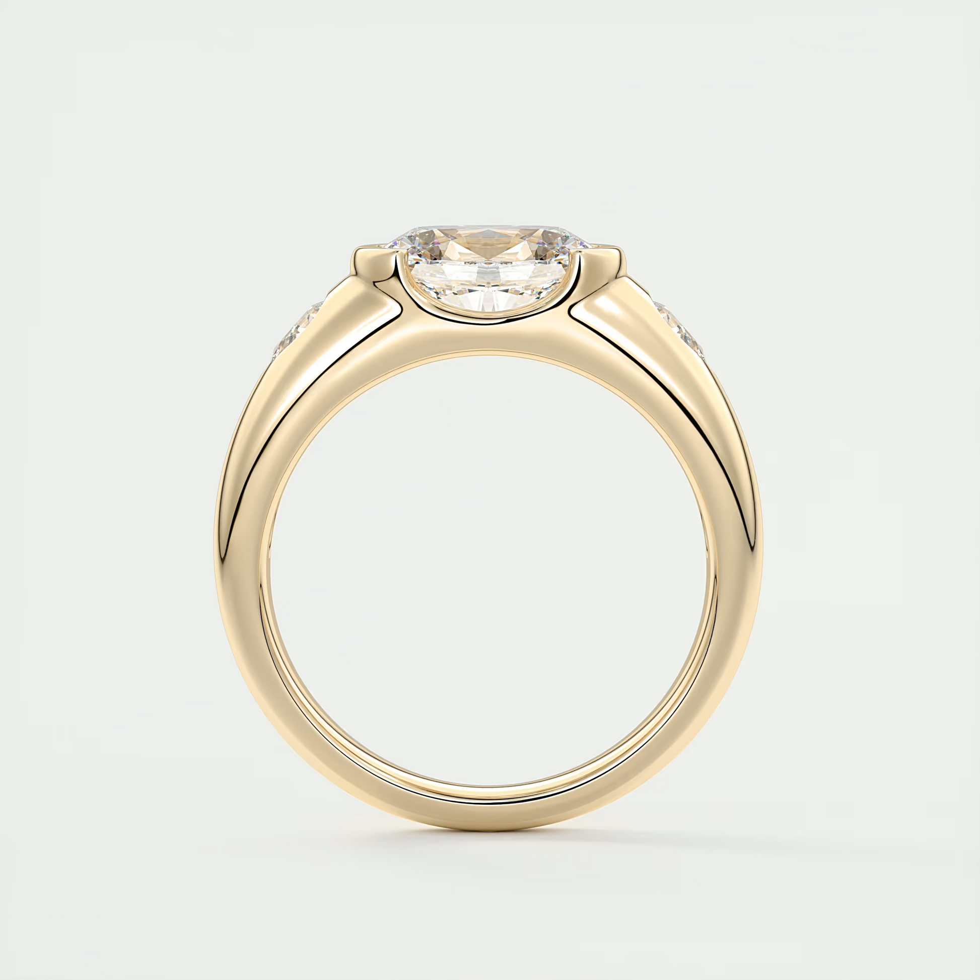 Chunky 1.5 Carat Oval & Pears Chunky Half Bezel Three-Stone Ring