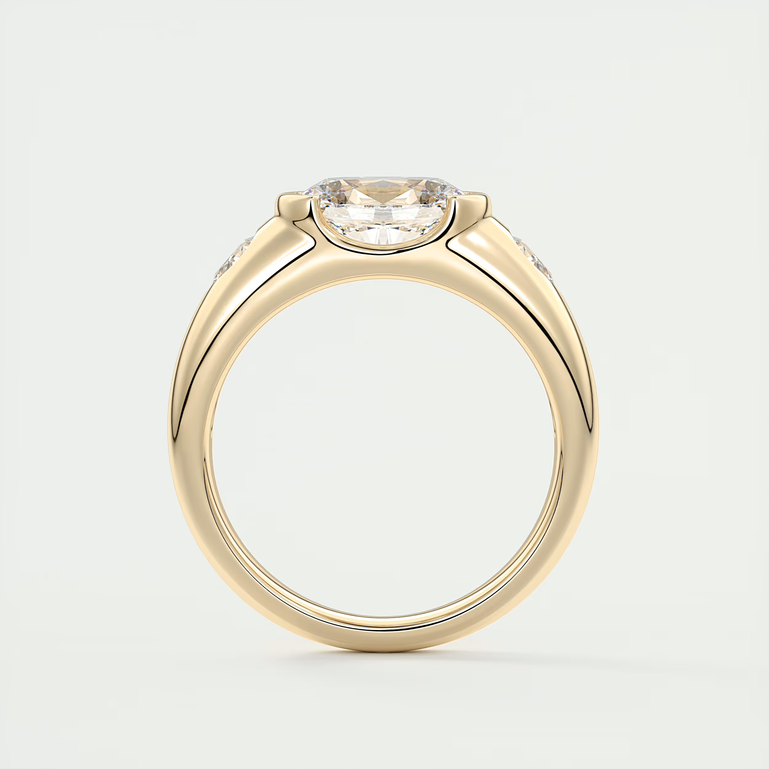 Chunky 1.5 Carat Oval & Pears Chunky Half Bezel Three-Stone Ring
