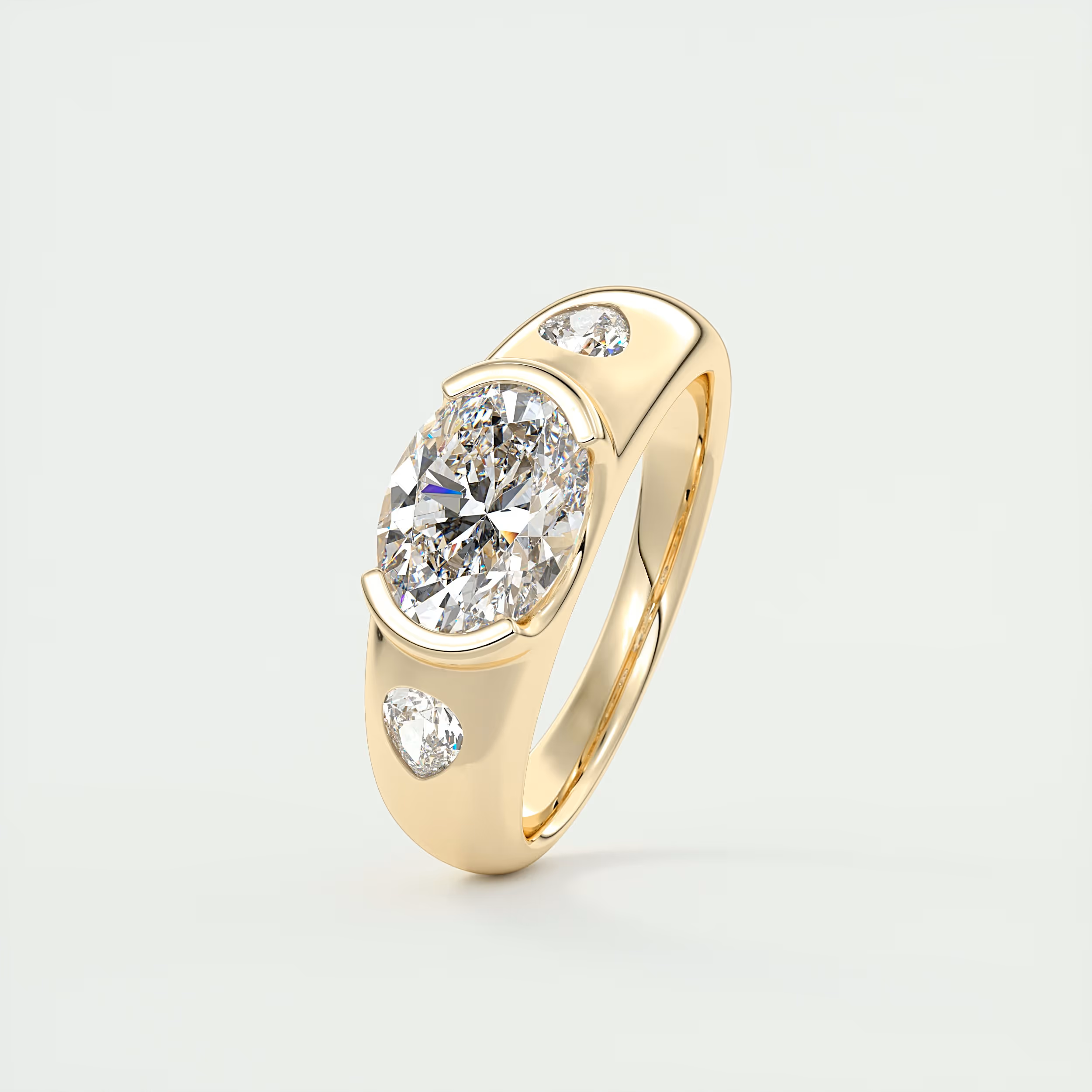 Chunky 1.5 Carat Oval & Pears Chunky Half Bezel Three-Stone Ring