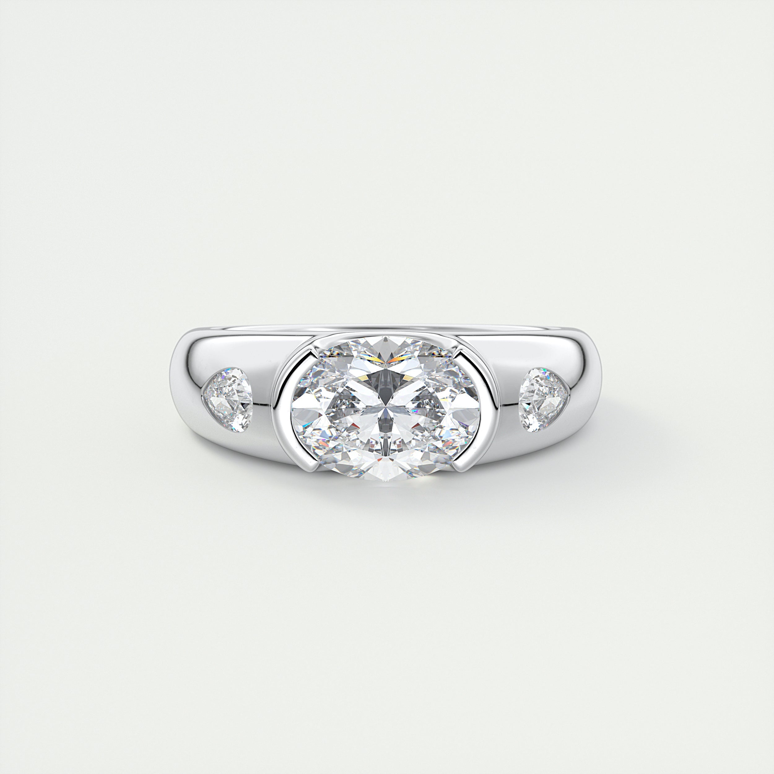 Chunky 1.5 Carat Oval & Pears Chunky Half Bezel Three-Stone Ring