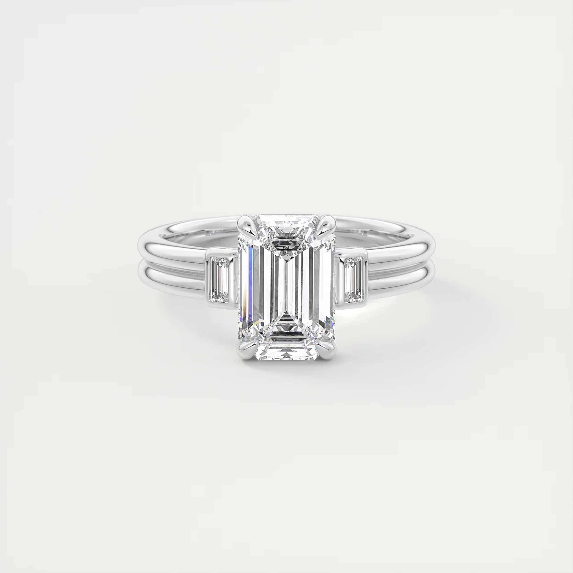 Strength 2 Carat Emerald & Baguette Three-Stone Engagement Ring