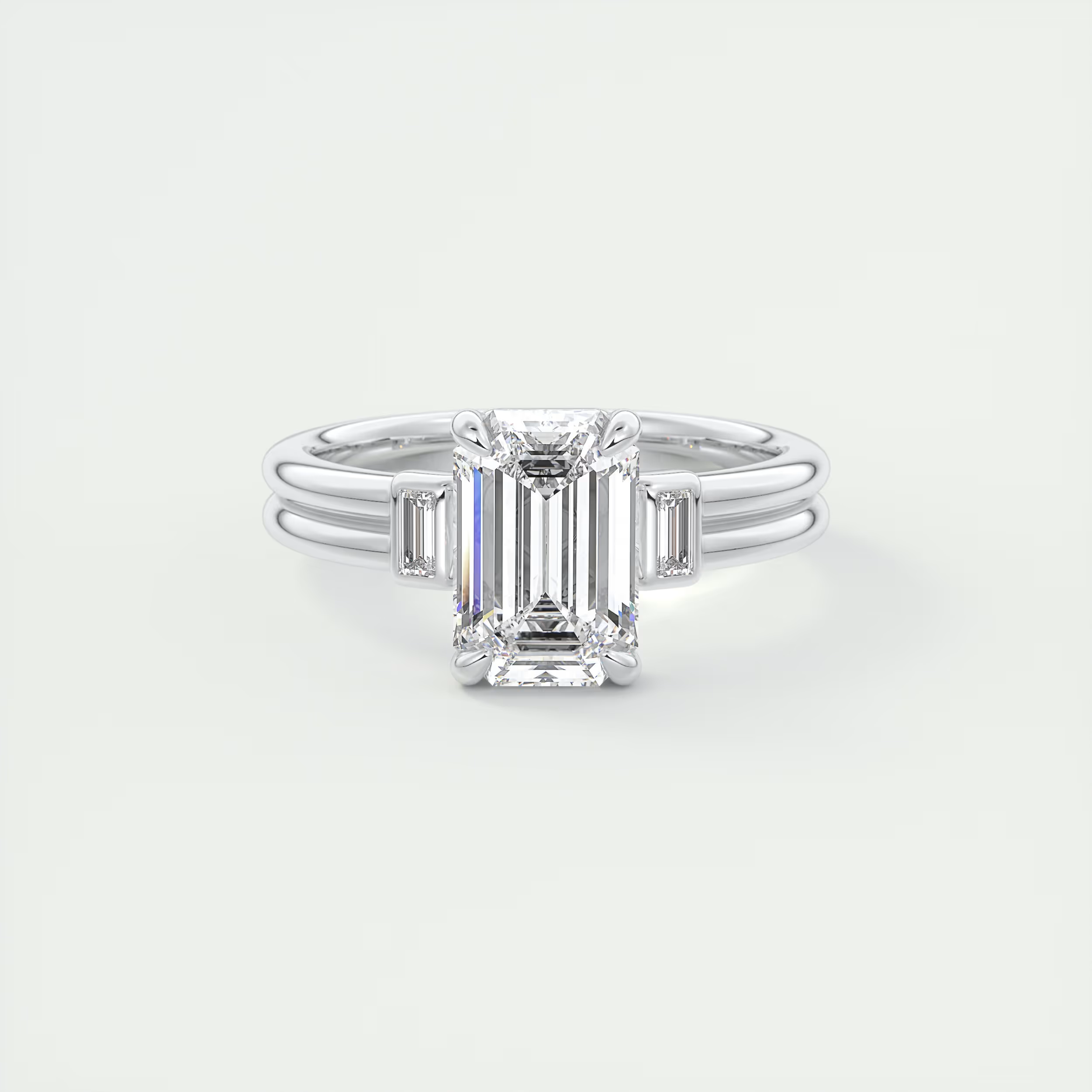 Strength 2 Carat Emerald & Baguette Three-Stone Engagement Ring