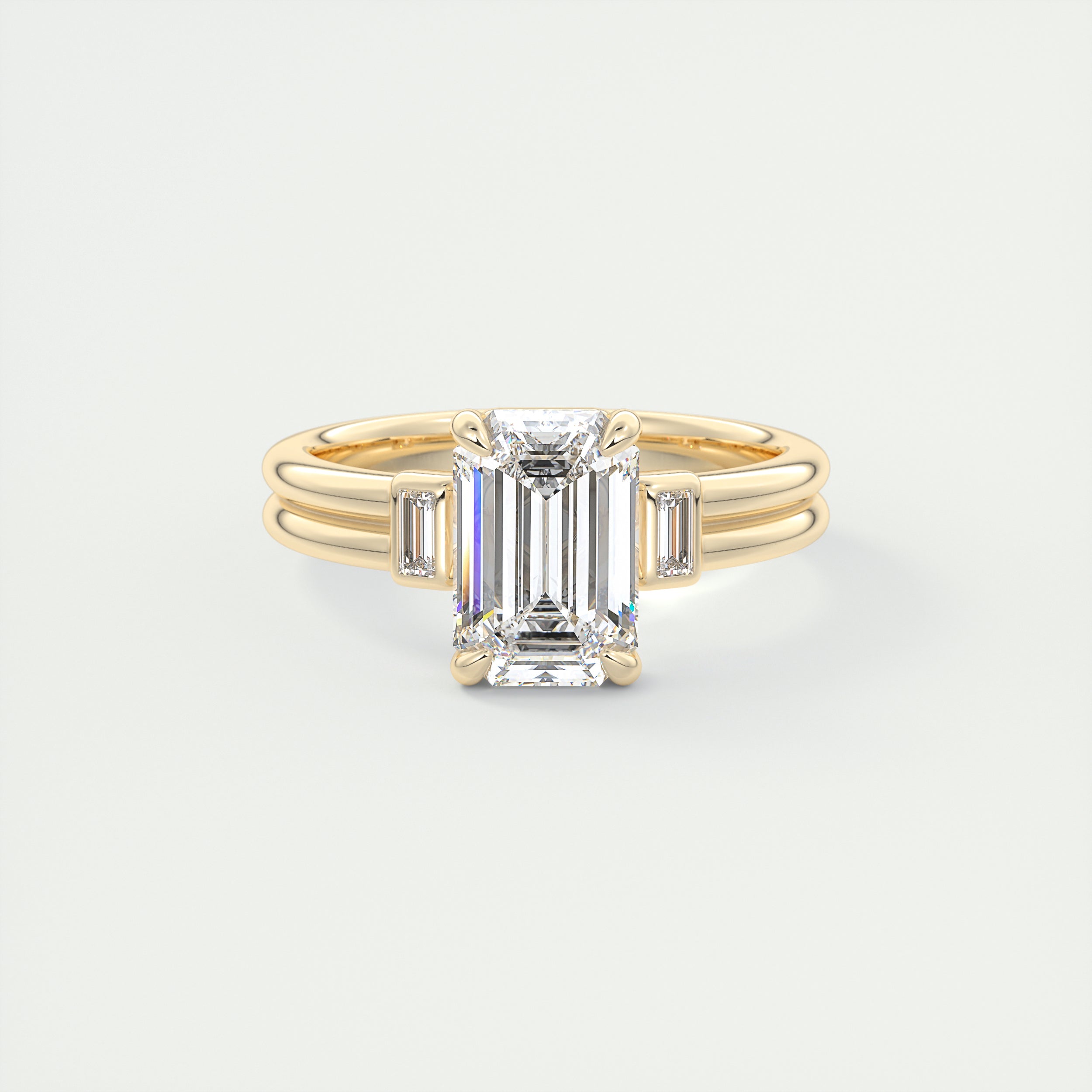 Strength 2 Carat Emerald & Baguette Three-Stone Engagement Ring