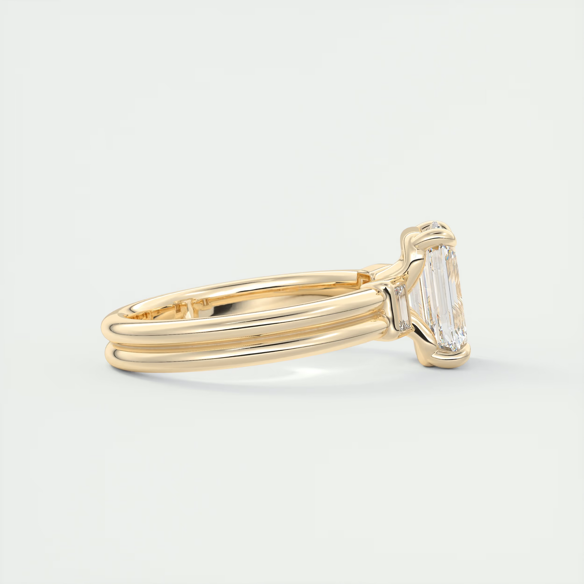 Strength 2 Carat Emerald & Baguette Three-Stone Engagement Ring