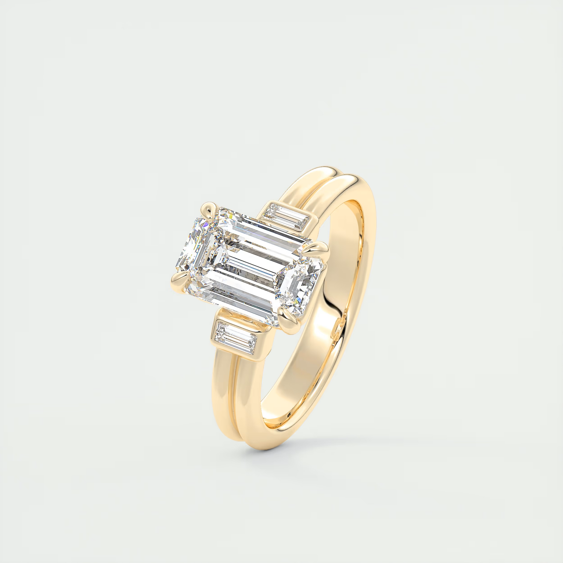 Strength 2 Carat Emerald & Baguette Three-Stone Engagement Ring
