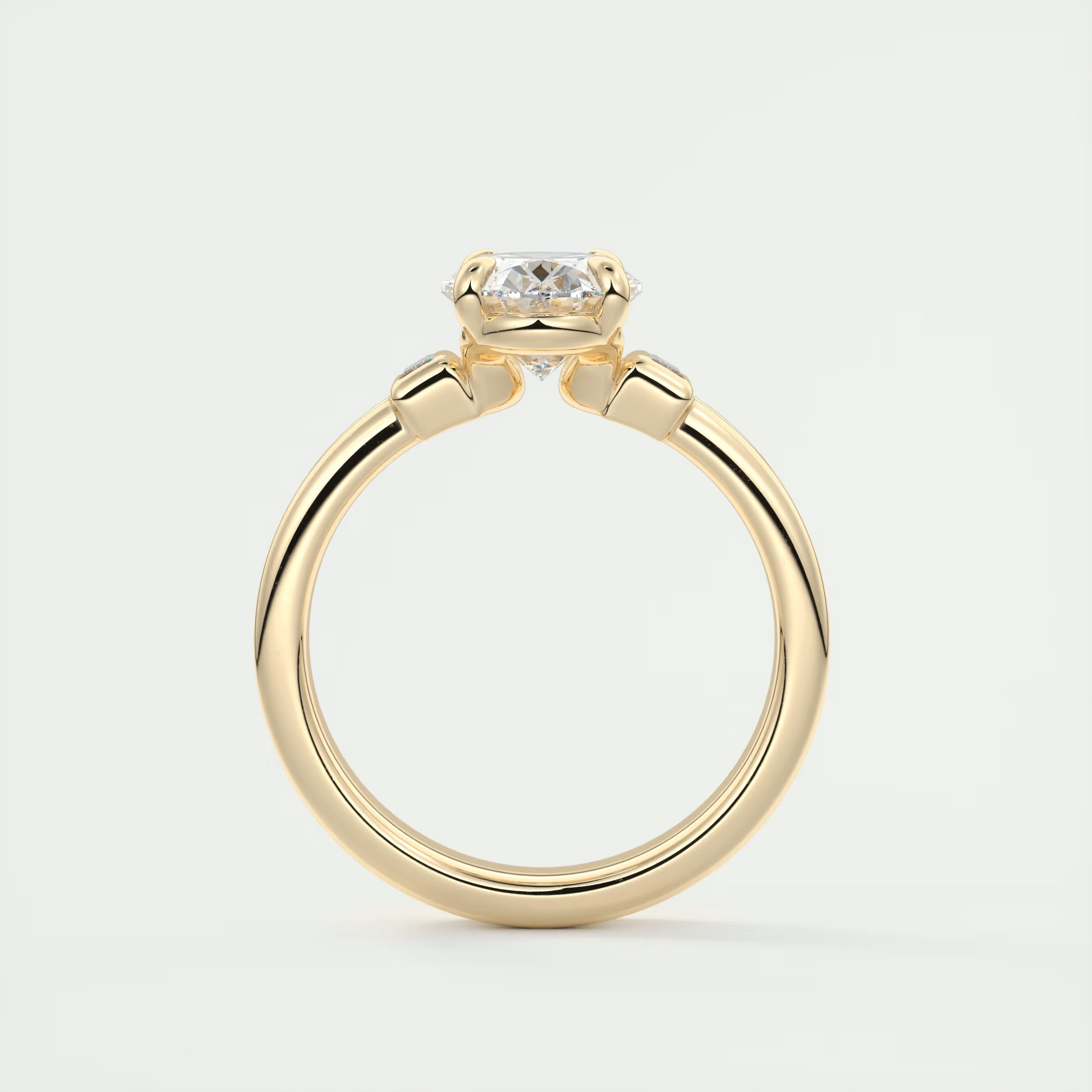 Modern 2 Carat Oval & Baguettes Three-Stone Engagement Ring