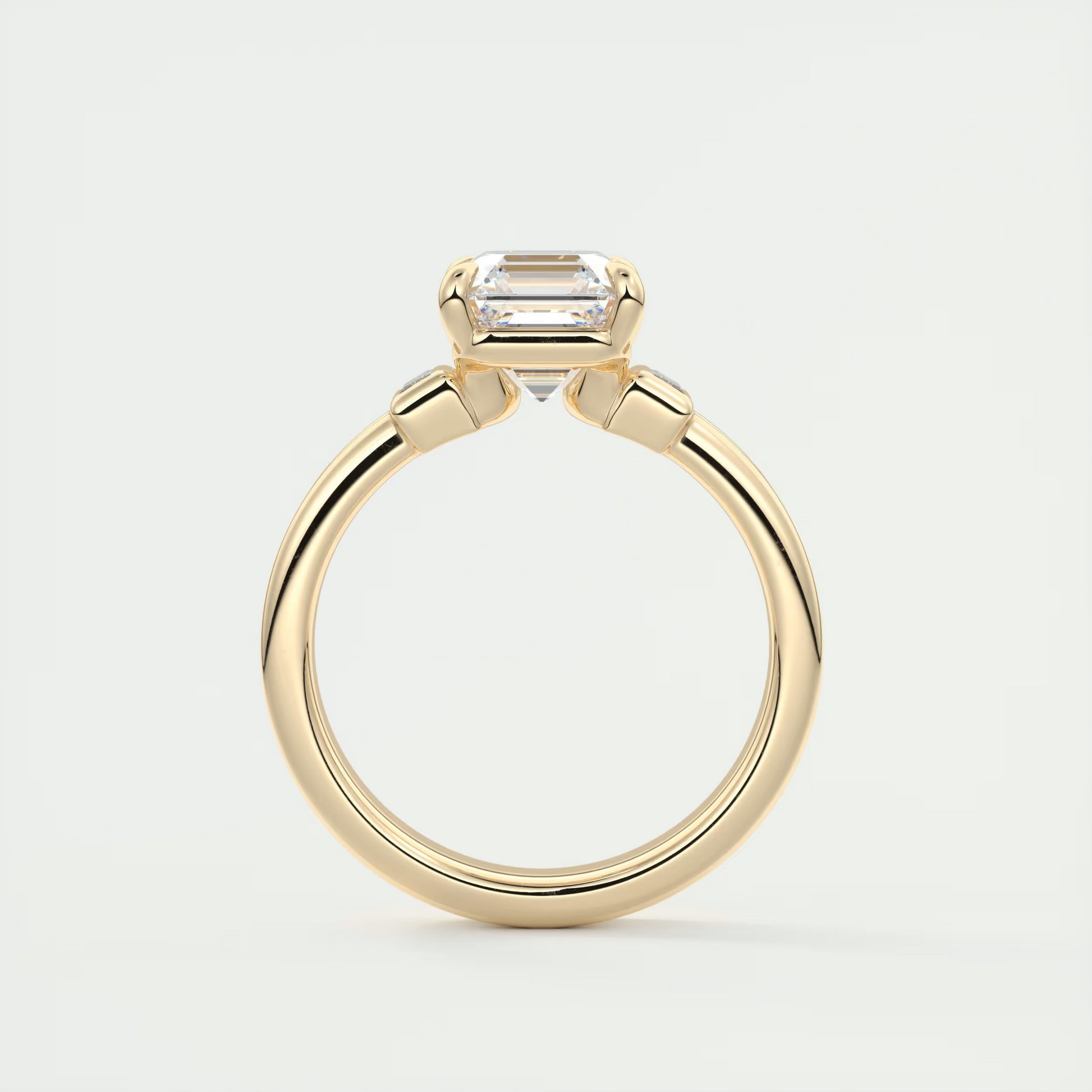 Radiant 2 Carat Asscher & Baguettes Three-Stone Engagement Ring