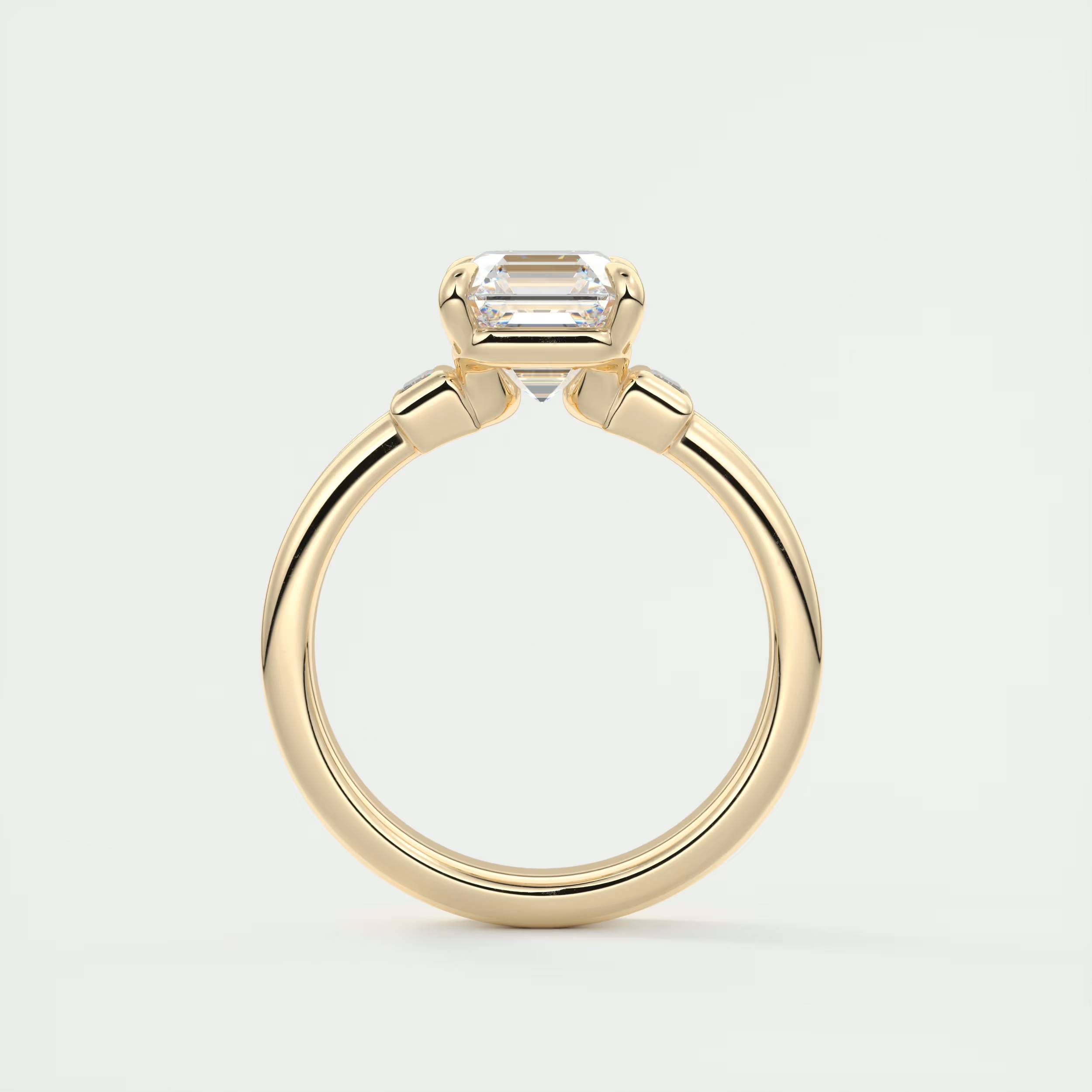 Radiant 2 Carat Asscher & Baguettes Three-Stone Engagement Ring