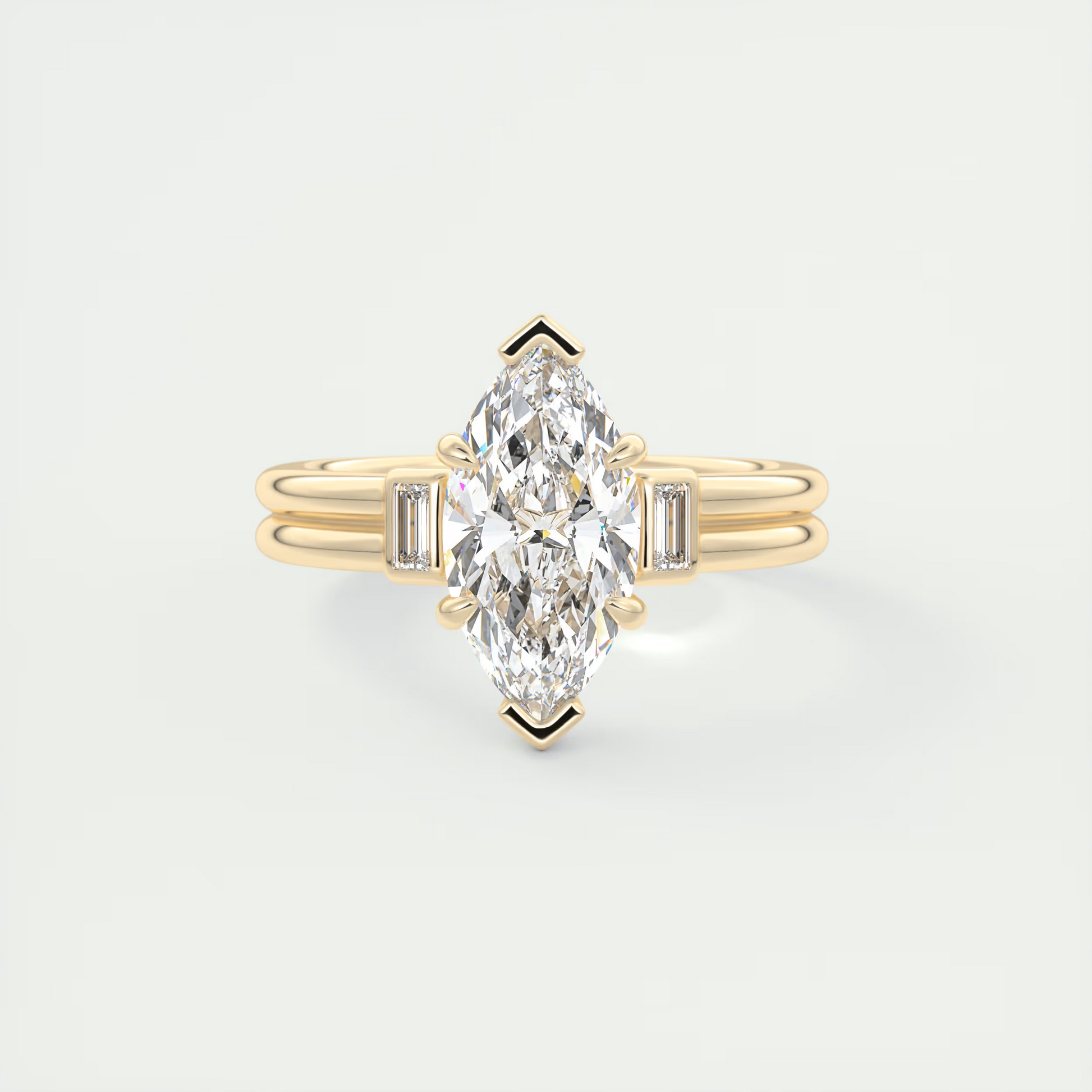 Sleek 2 Carat Marquise & Baguette Three-Stone Engagement Ring