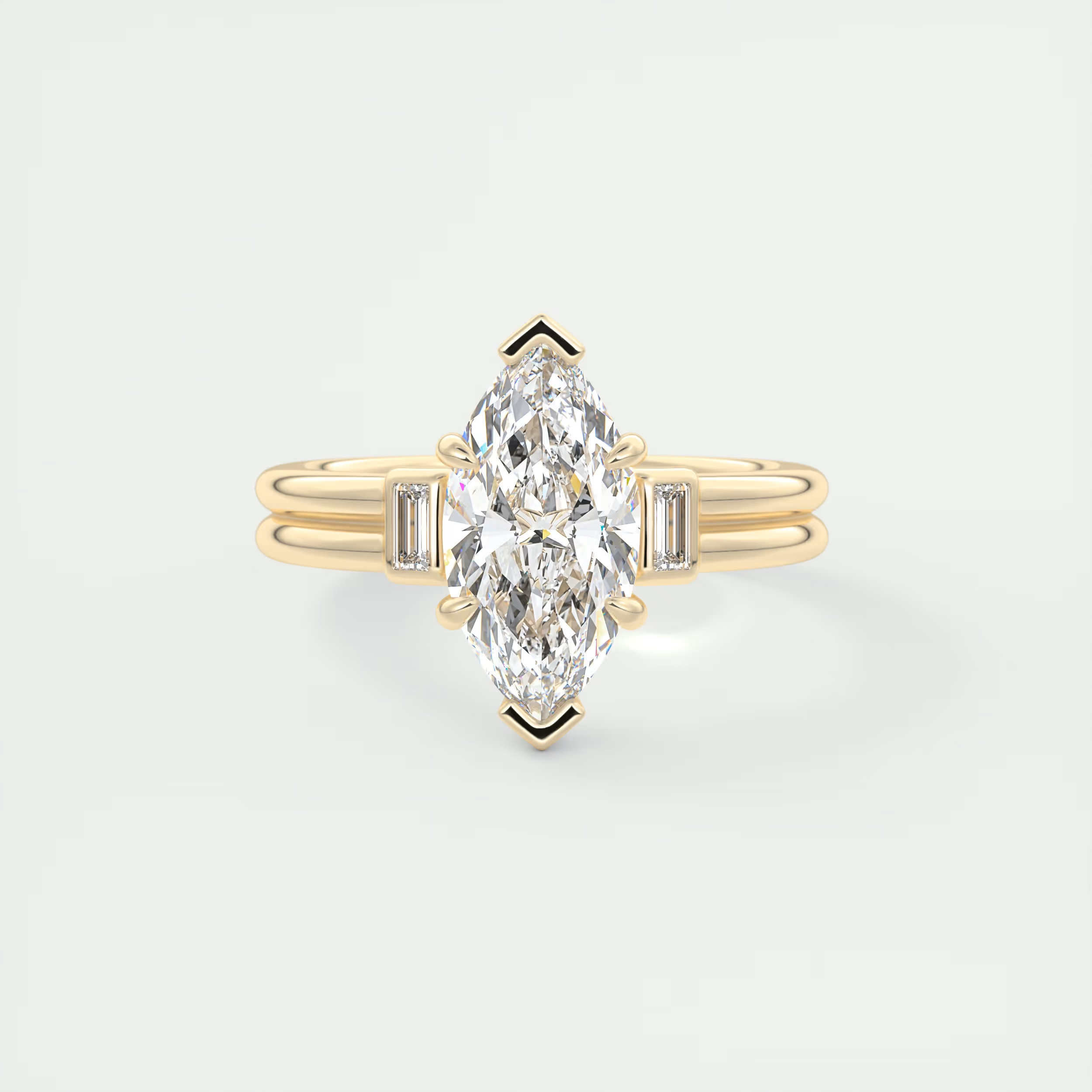 Sleek 2 Carat Marquise & Baguette Three-Stone Engagement Ring