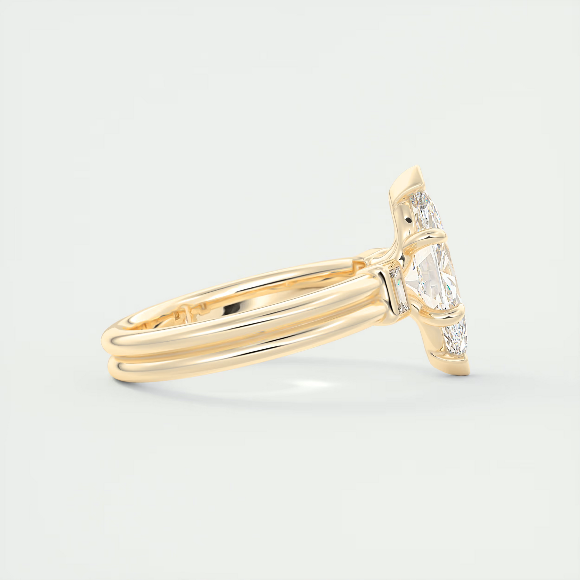 Sleek 2 Carat Marquise & Baguette Three-Stone Engagement Ring