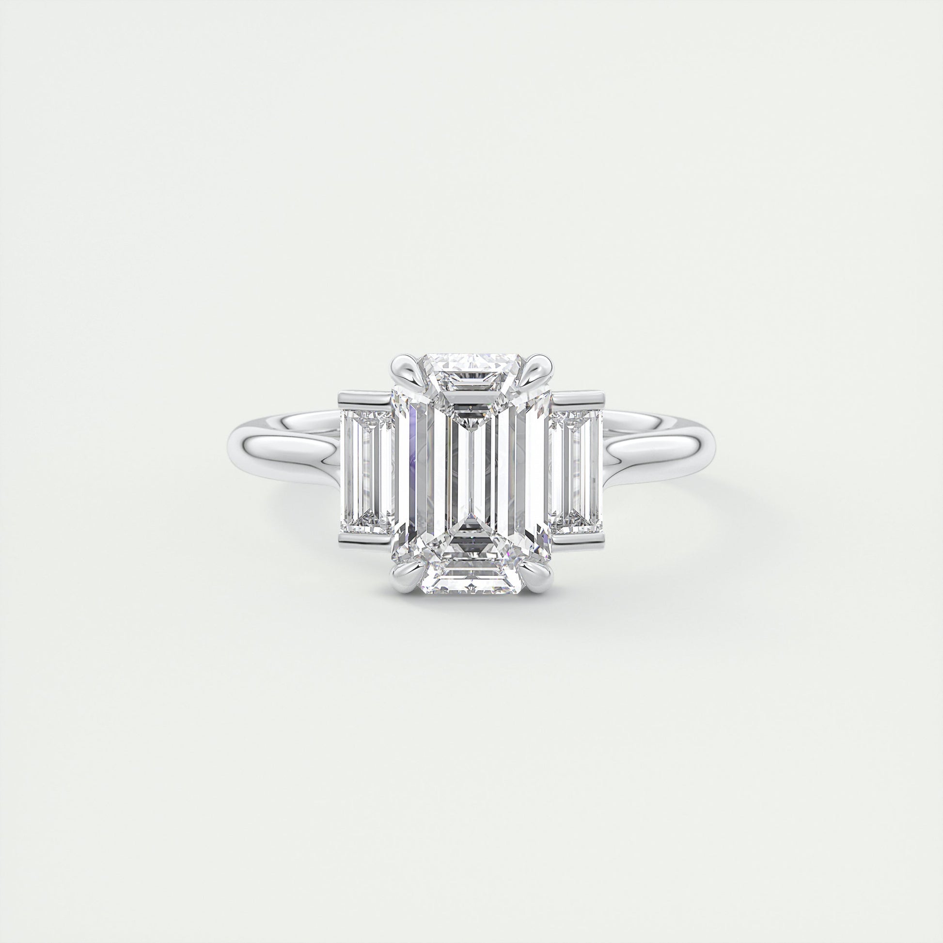 Art Deco 2 Carat Emerald & Baguette Deco Three-Stone Engagement Ring