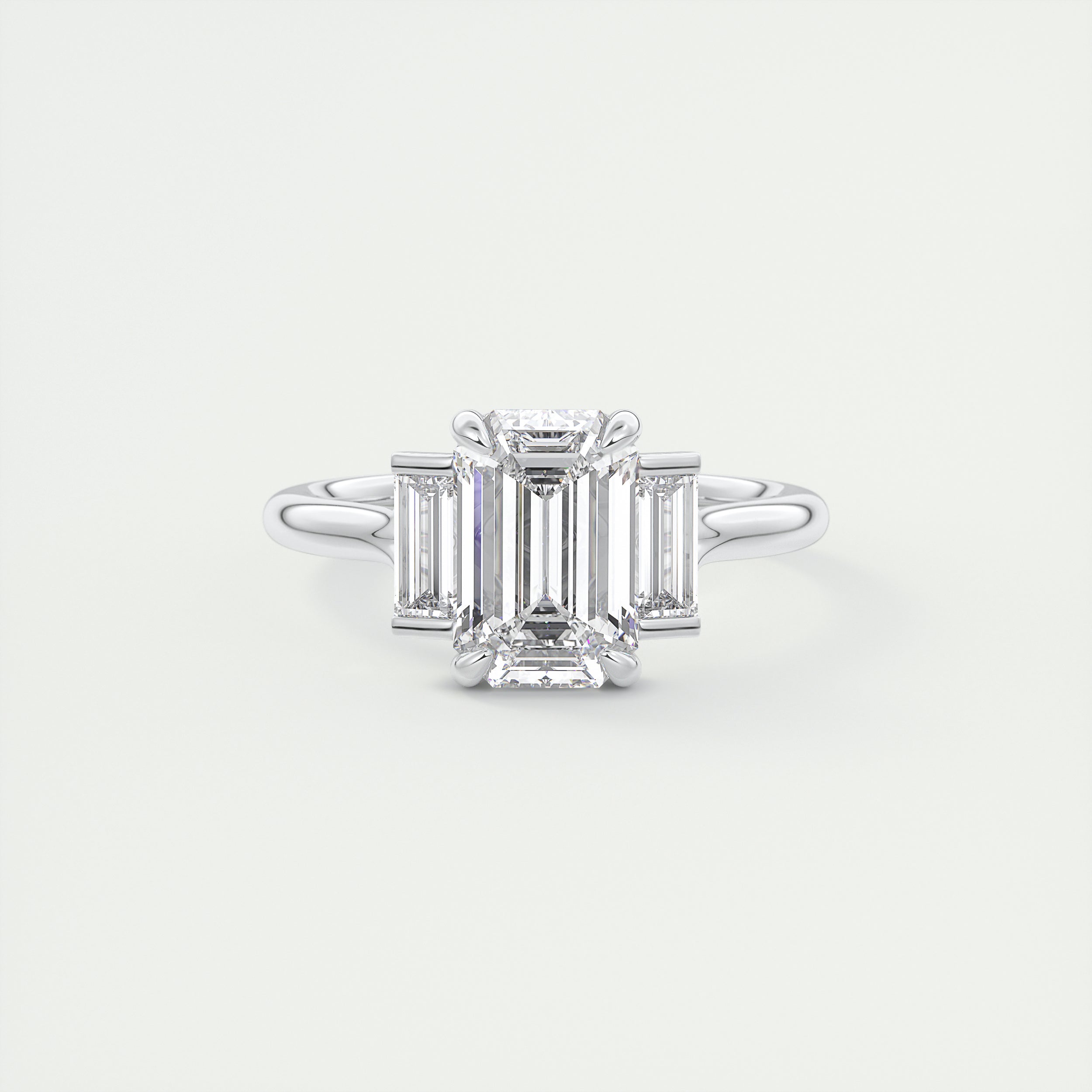 Art Deco 2 Carat Emerald & Baguette Deco Three-Stone Engagement Ring