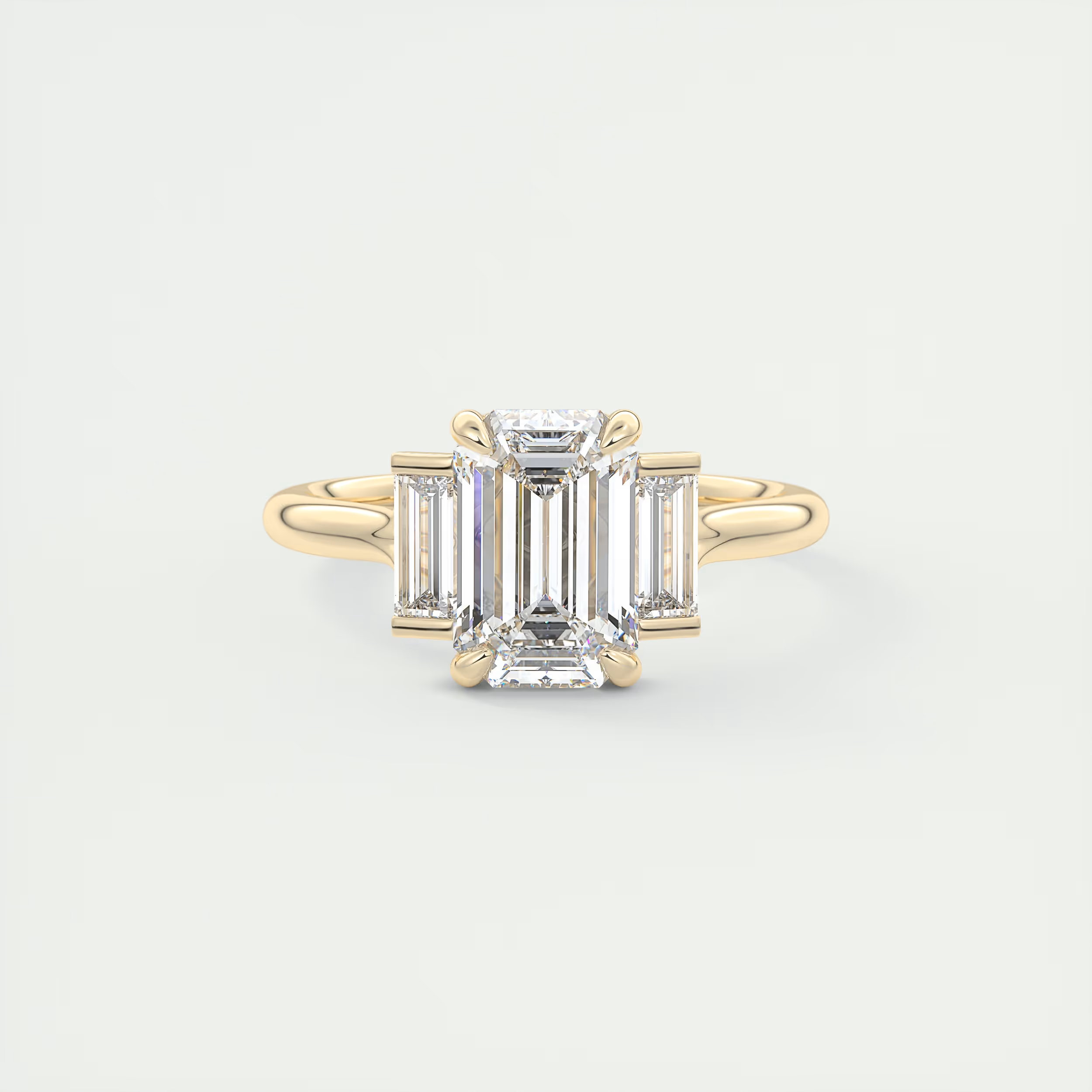 Art Deco 2 Carat Emerald & Baguette Deco Three-Stone Engagement Ring