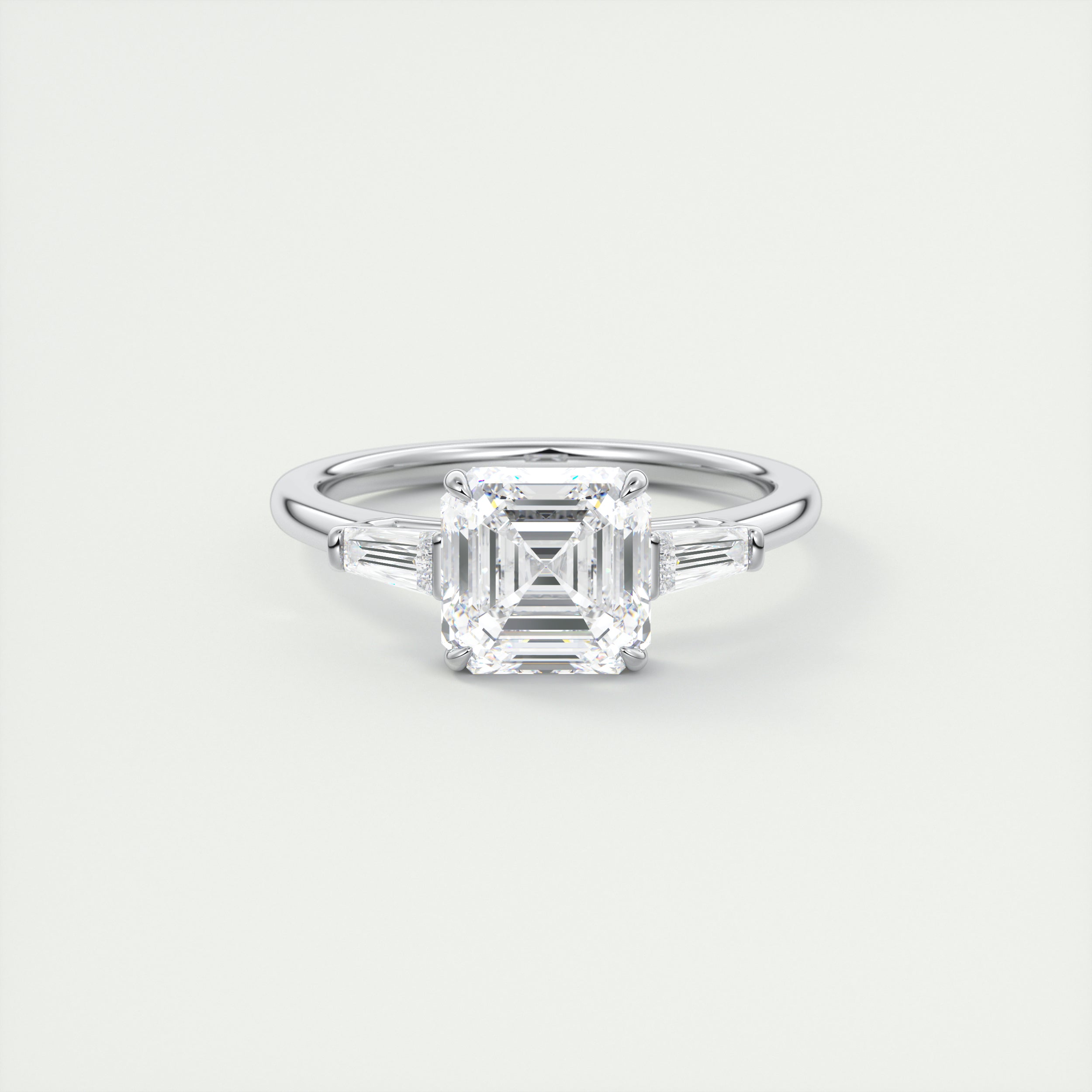 Modern 2 Carat Asscher Flush Stacking Three-Stone Engagement Ring
