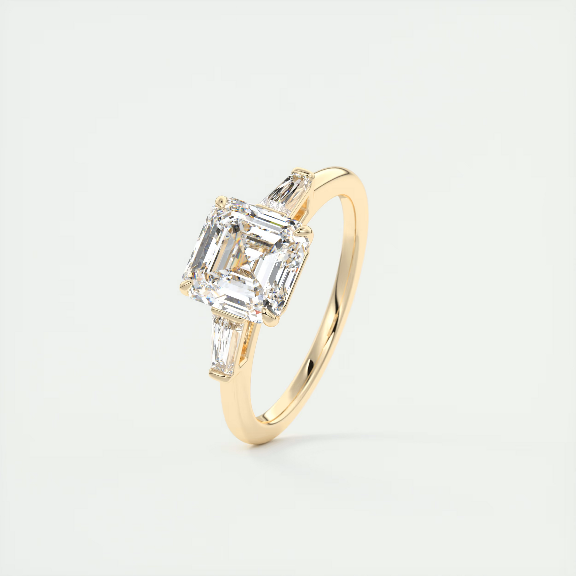 Modern 2 Carat Asscher Flush Stacking Three-Stone Engagement Ring