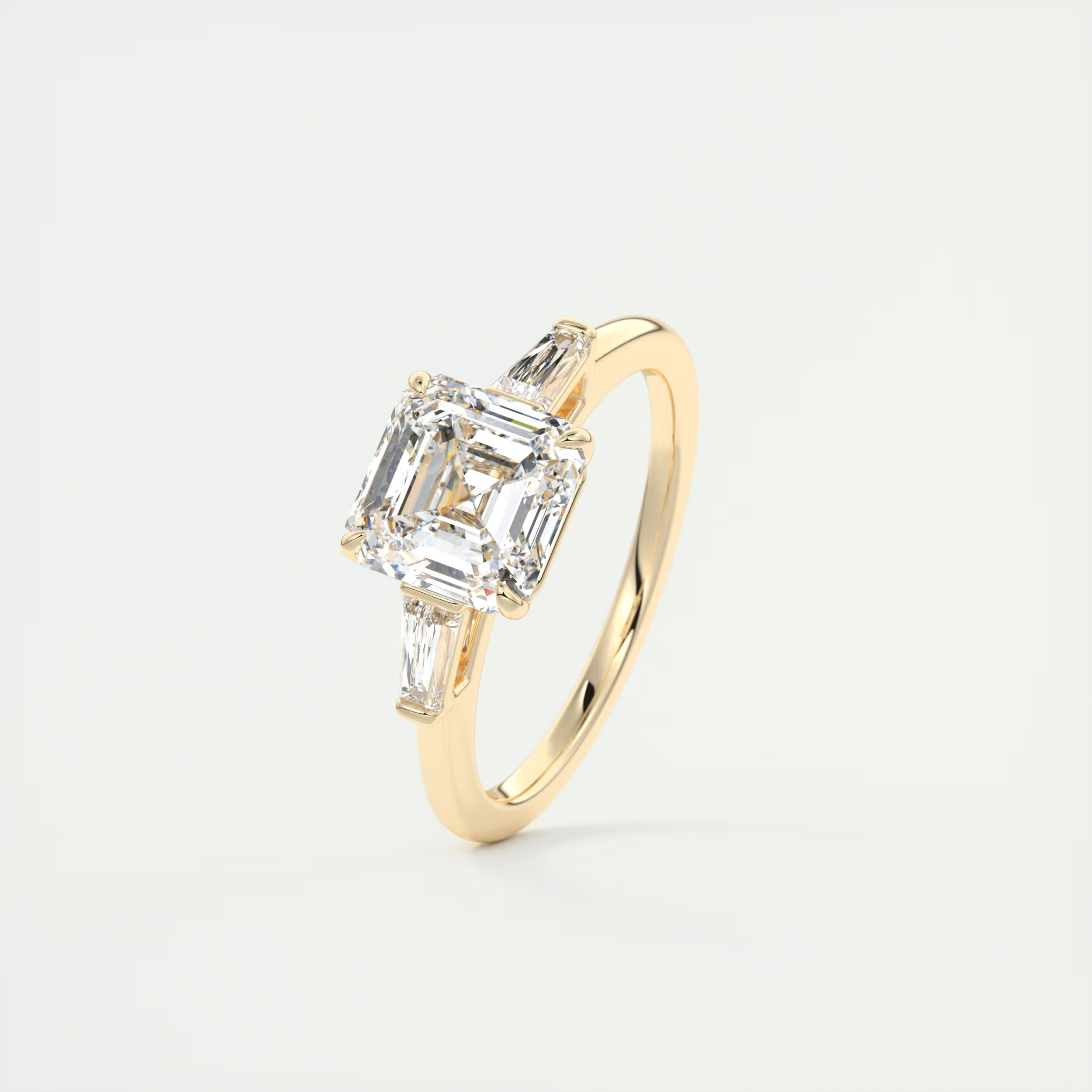 Modern 2 Carat Asscher Flush Stacking Three-Stone Engagement Ring