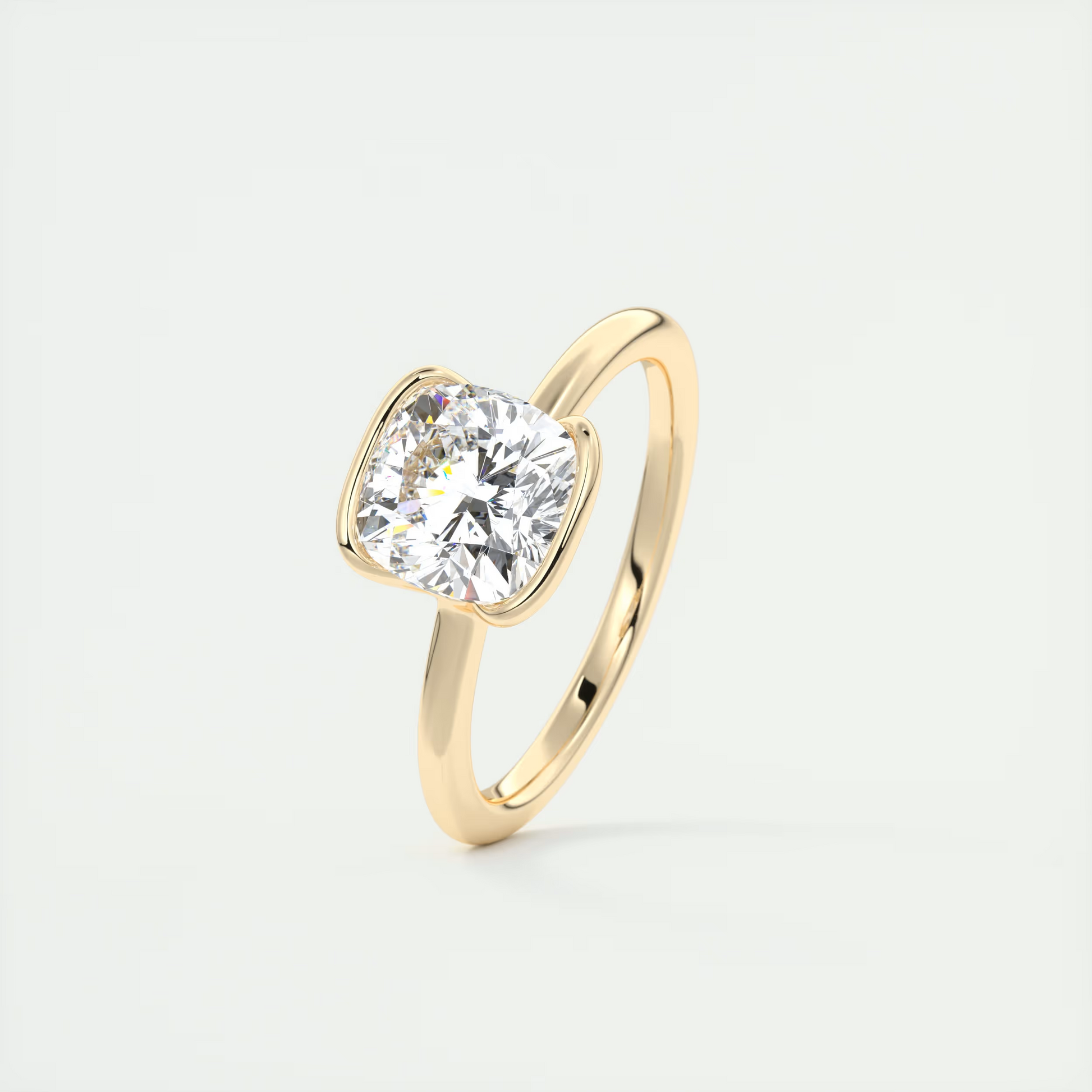 2 Carat Cushion Half Bezel Flush Stacking Solitaire