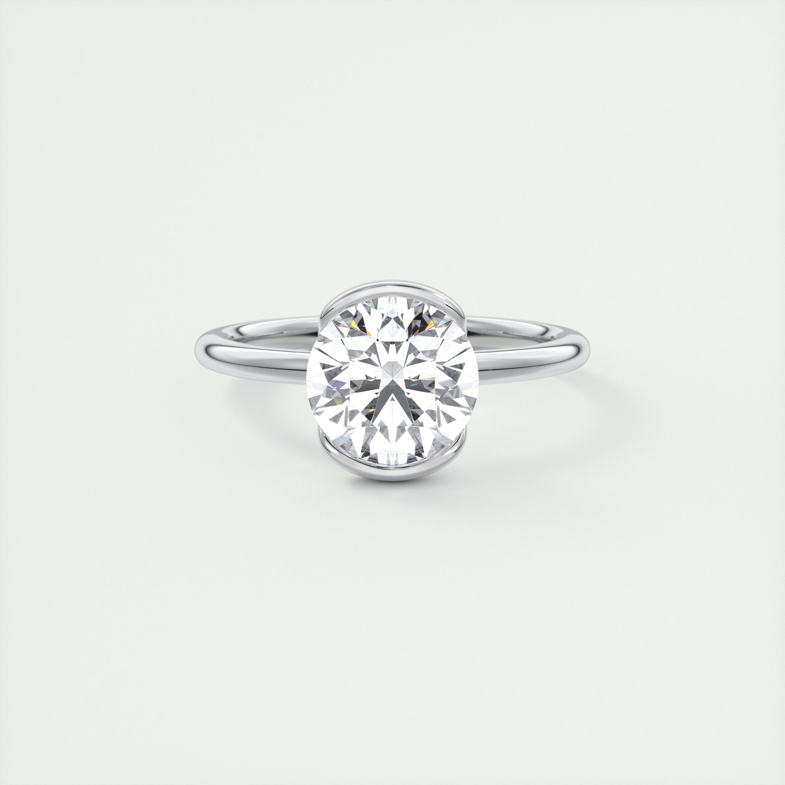 2 Carat Round Flush Stacking Half Bezel Solitaire