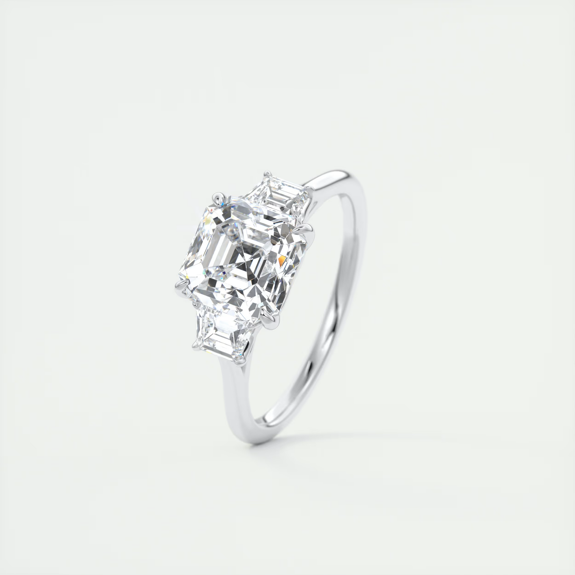Geometry 2 Carat Asscher-Cut Trapezoid Three-Stone Diamond Ring