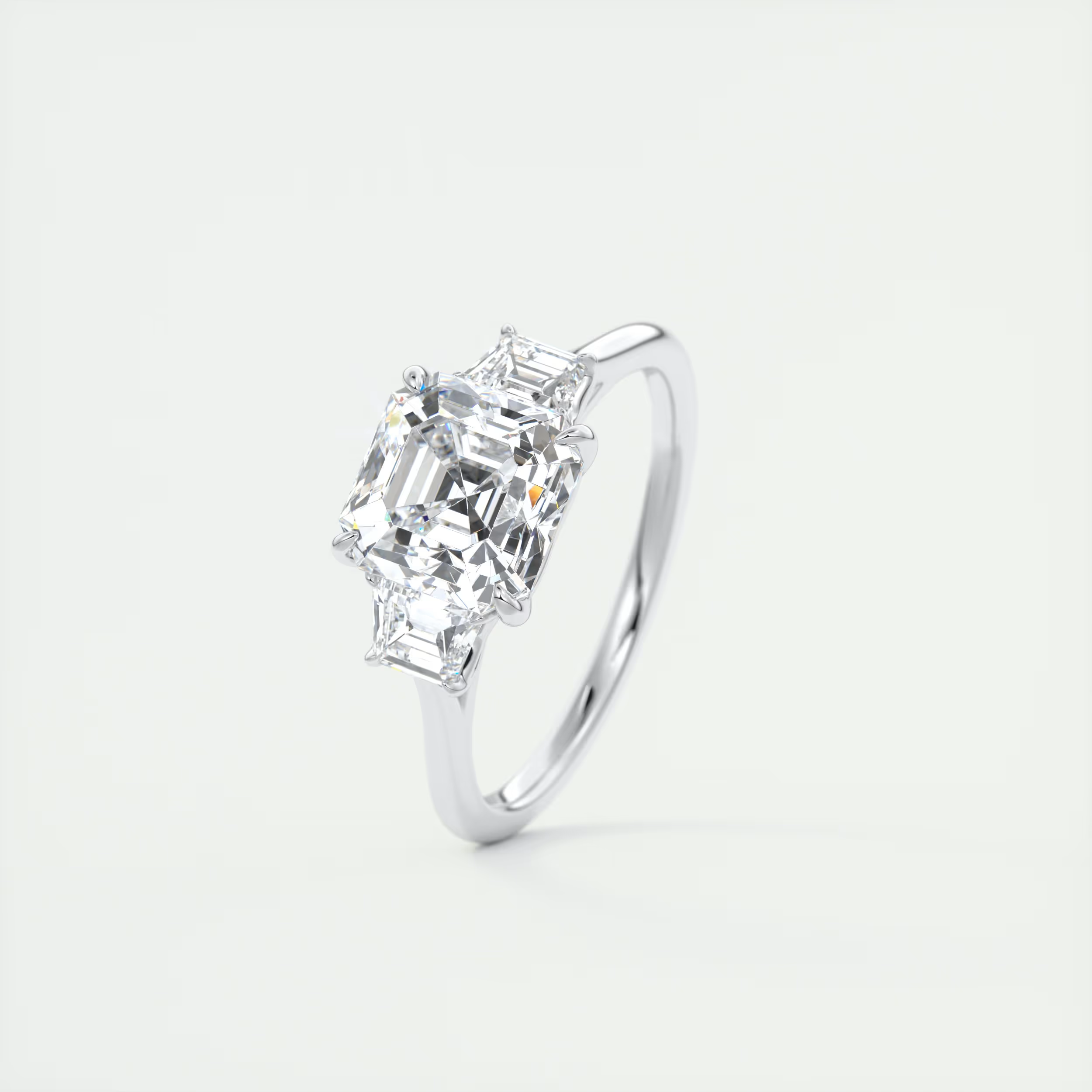 Geometry 2 Carat Asscher-Cut Trapezoid Three-Stone Diamond Ring