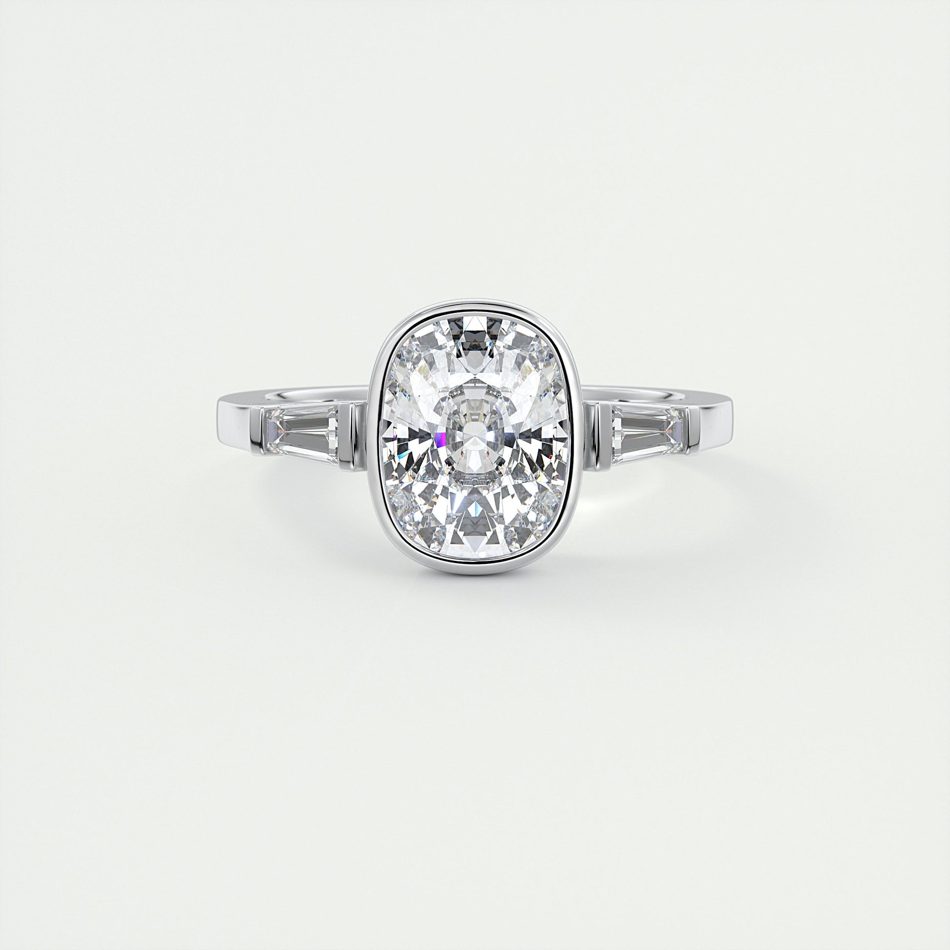 Elegance 2 Carat Oval & Baguette Three-Stone Engagement Ring