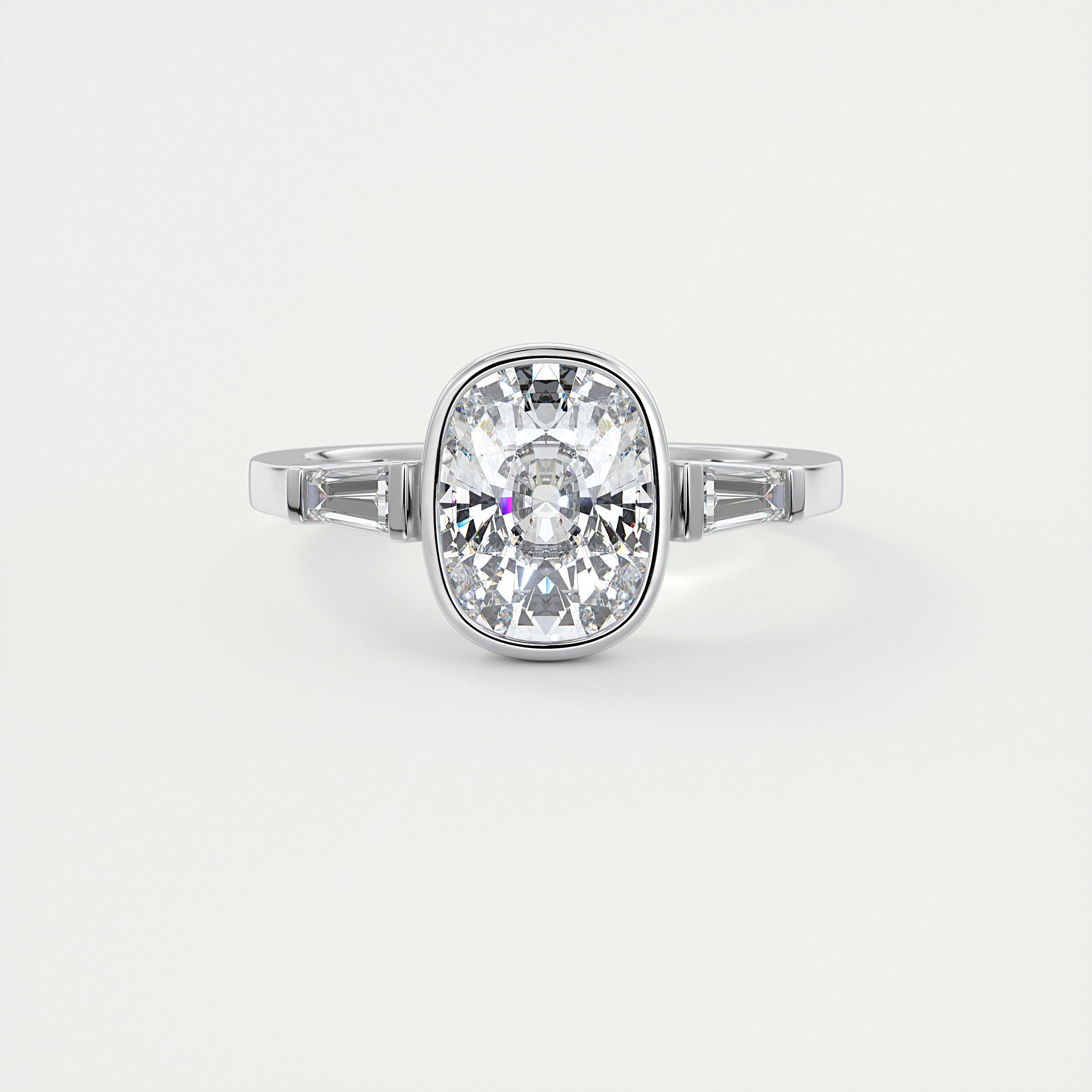 Elegance 2 Carat Oval & Baguette Three-Stone Engagement Ring