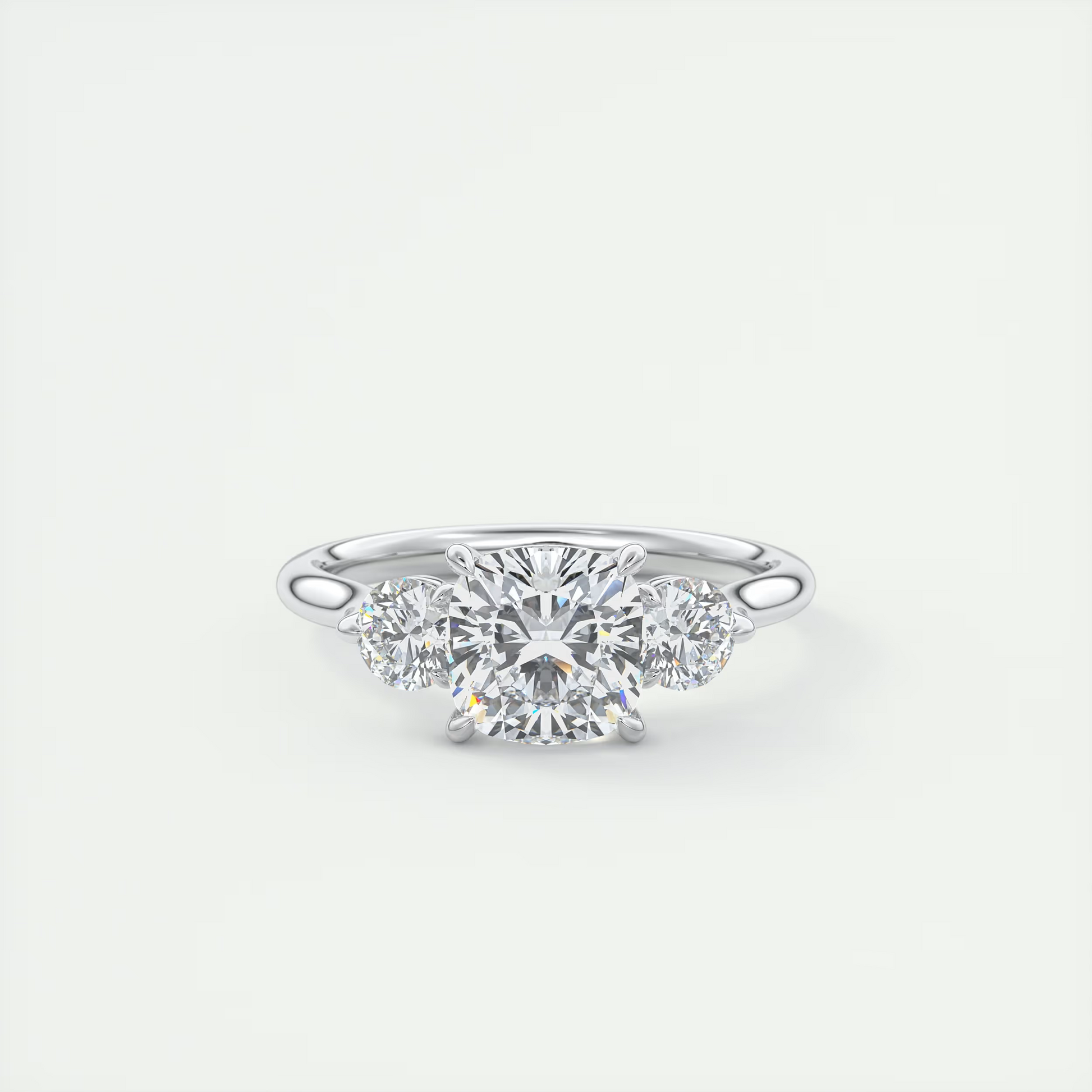 Cathedral 2 Carat Cushion Cathedral Three-Stone Engagement Ring
