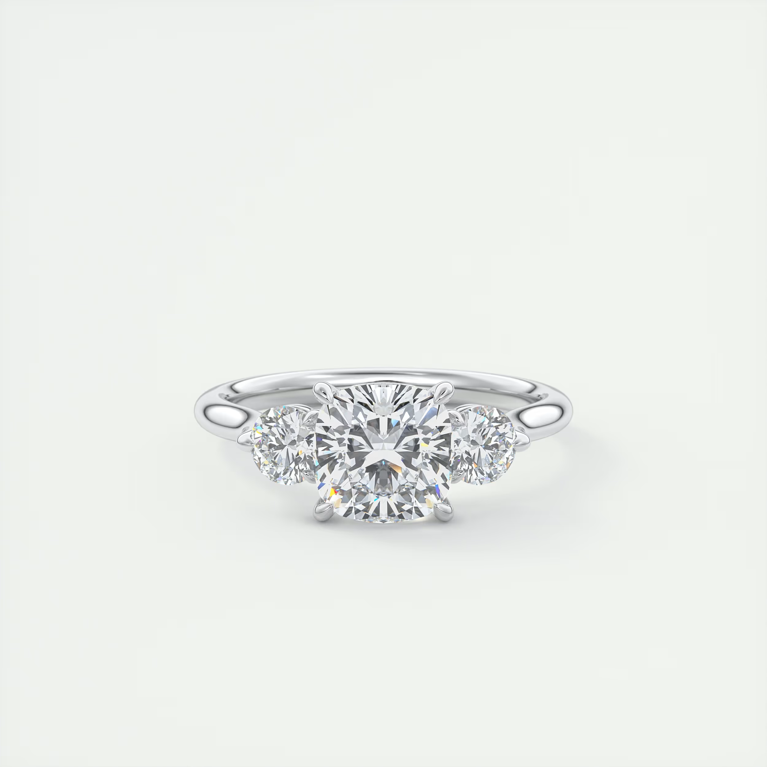 Cathedral 2 Carat Cushion Cathedral Three-Stone Engagement Ring