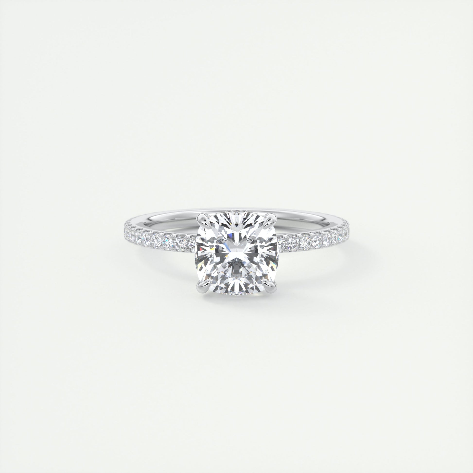 2 Carat Cushion Hidden Halo Pavé Engagement Ring