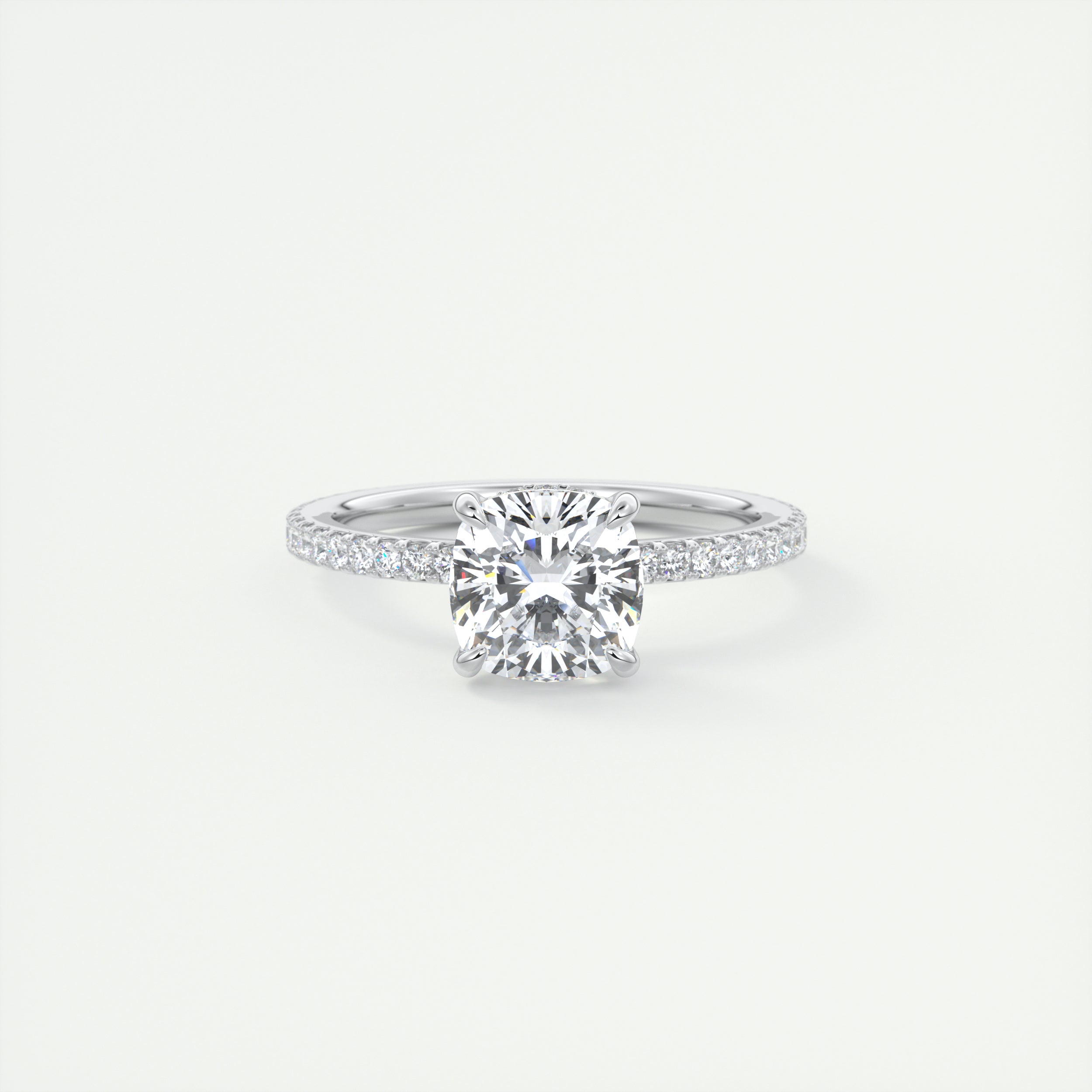 2 Carat Cushion Hidden Halo Pavé Engagement Ring